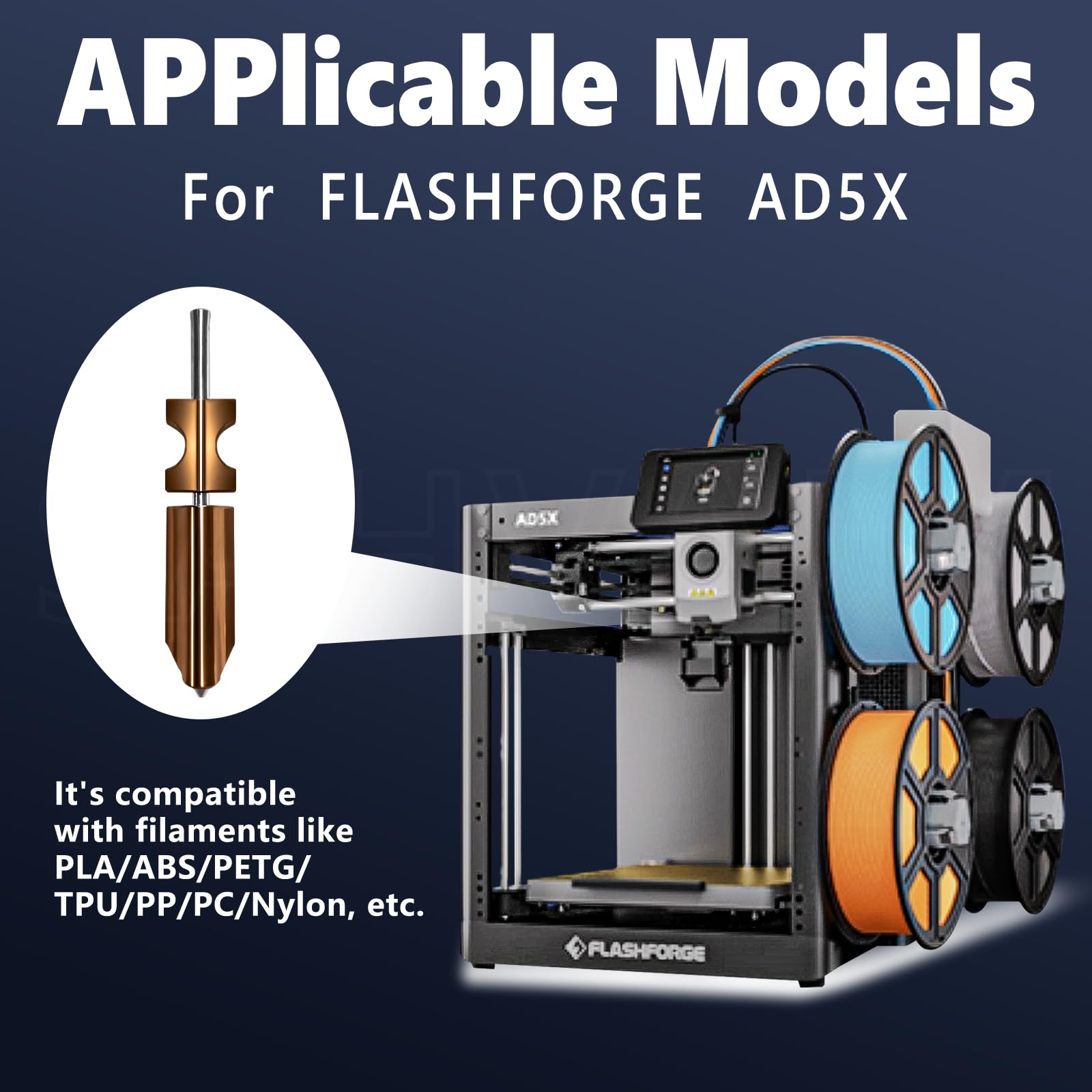 New Upgraded 0.25M Hotend Kit for Flashforge AD5X Nozzle, All Metal 3s Quick-Detachable Nozzle kit,HTR 550°C Hardened Steel Nozzle Wear-Resistant,32mm³/s High Flow,600mm/s High-Speed AD5X Parts