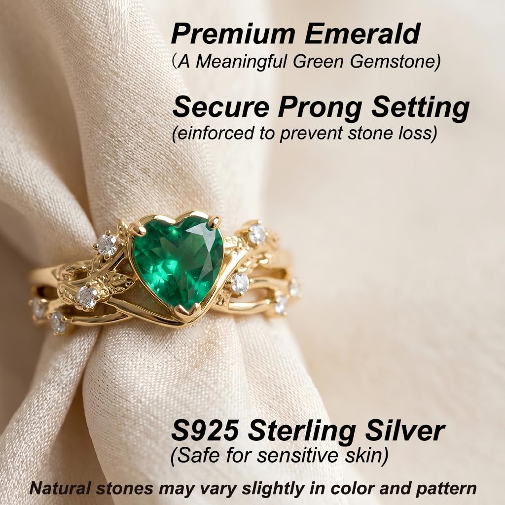 1-3CT Emerald Rings for Women 10K /14K /18K Solid Gold Emerald Engagement Ring May Birthstone Gemstone Wedding Promise Ring for Her Free Engraving