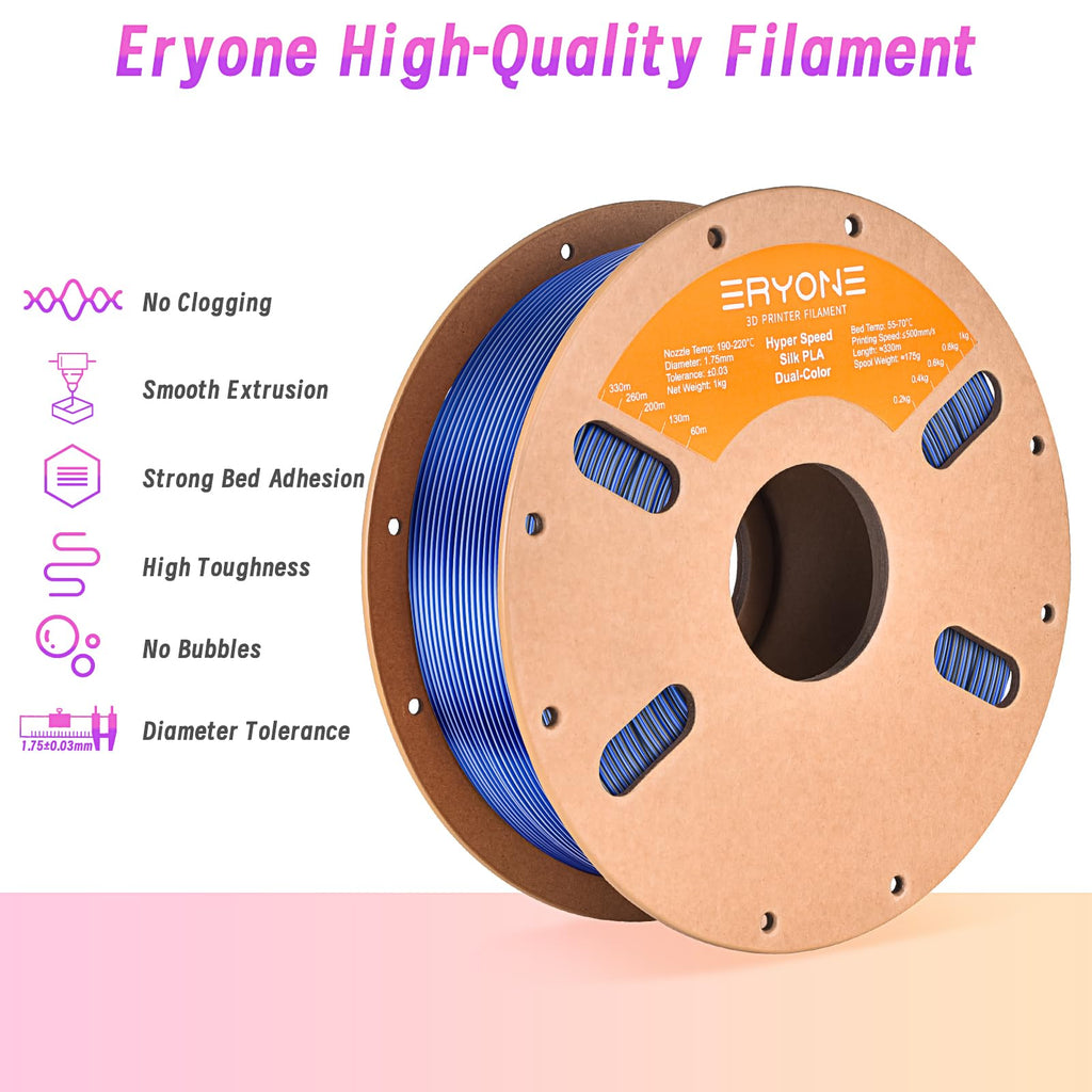 ERYONE Silk Filament PLA+ 1.75mm Shiny 3D Printer Filament, Multicolor PLA 4 in 1, 1kg (2.2LBS)/Spool, HS Silk Quadruple Color Aurora Dream (Teal Green & Violet & Electric Pink & Indigo)