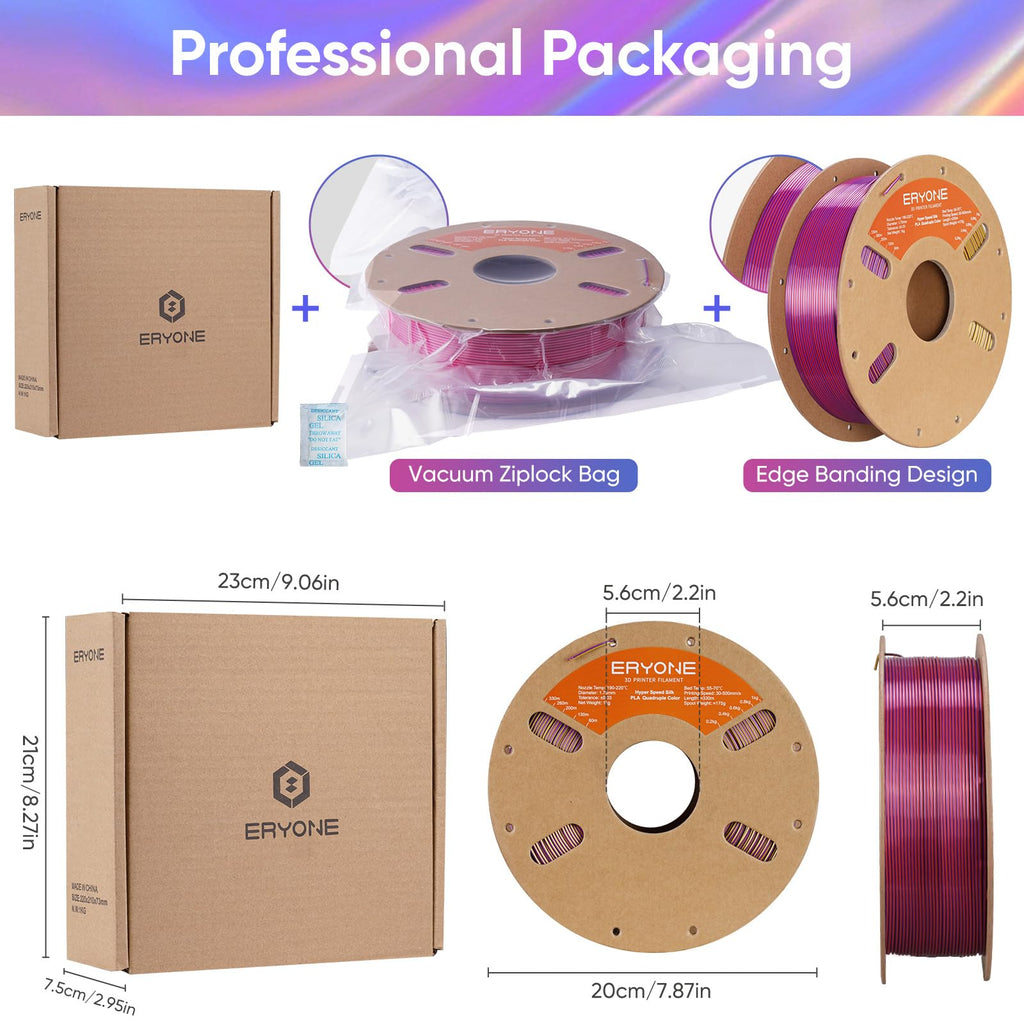 ERYONE Silk Filament PLA+ 1.75mm Shiny 3D Printer Filament, Multicolor PLA 4 in 1, 1kg (2.2LBS)/Spool, HS Silk Quadruple Color Aurora Dream (Teal Green & Violet & Electric Pink & Indigo)