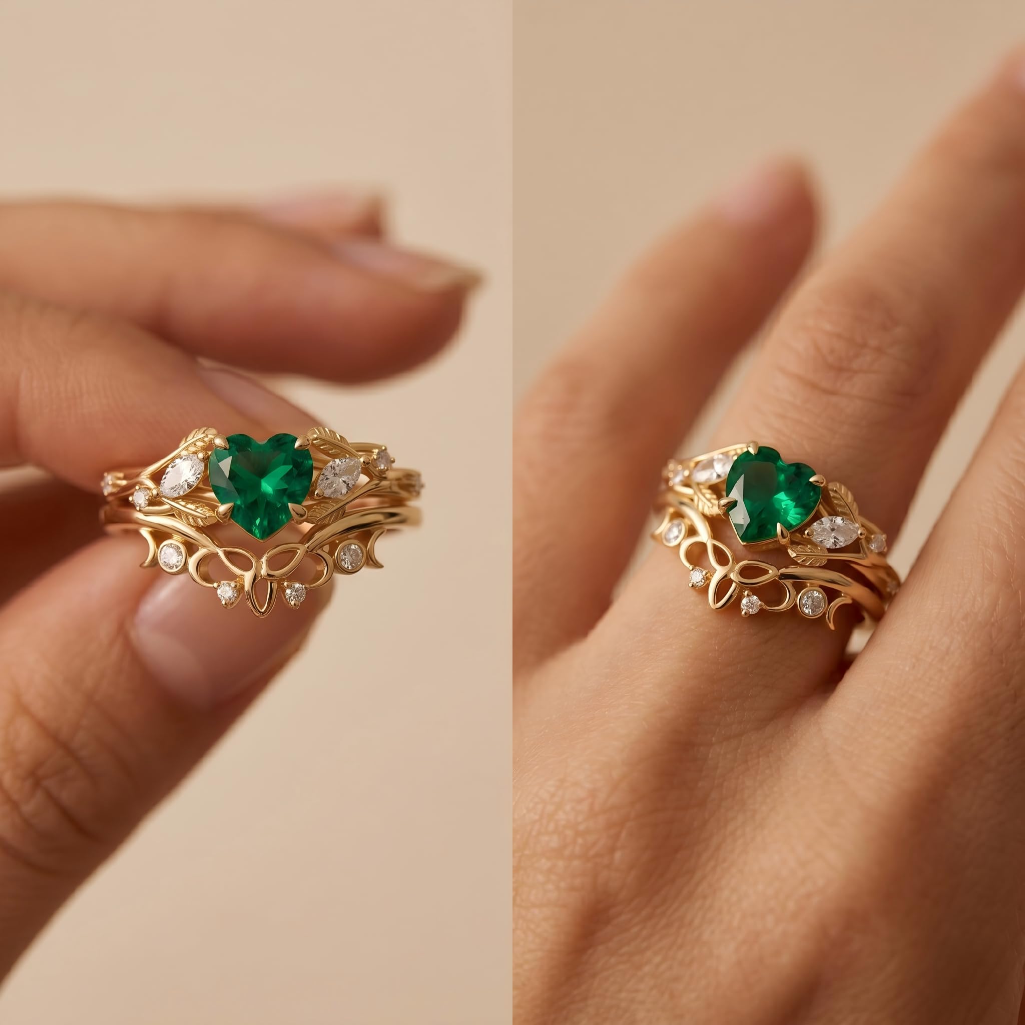 1-3CT Emerald Rings for Women 10K /14K /18K Solid Gold Emerald Engagement Ring May Birthstone Gemstone Wedding Promise Ring for Her Free Engraving