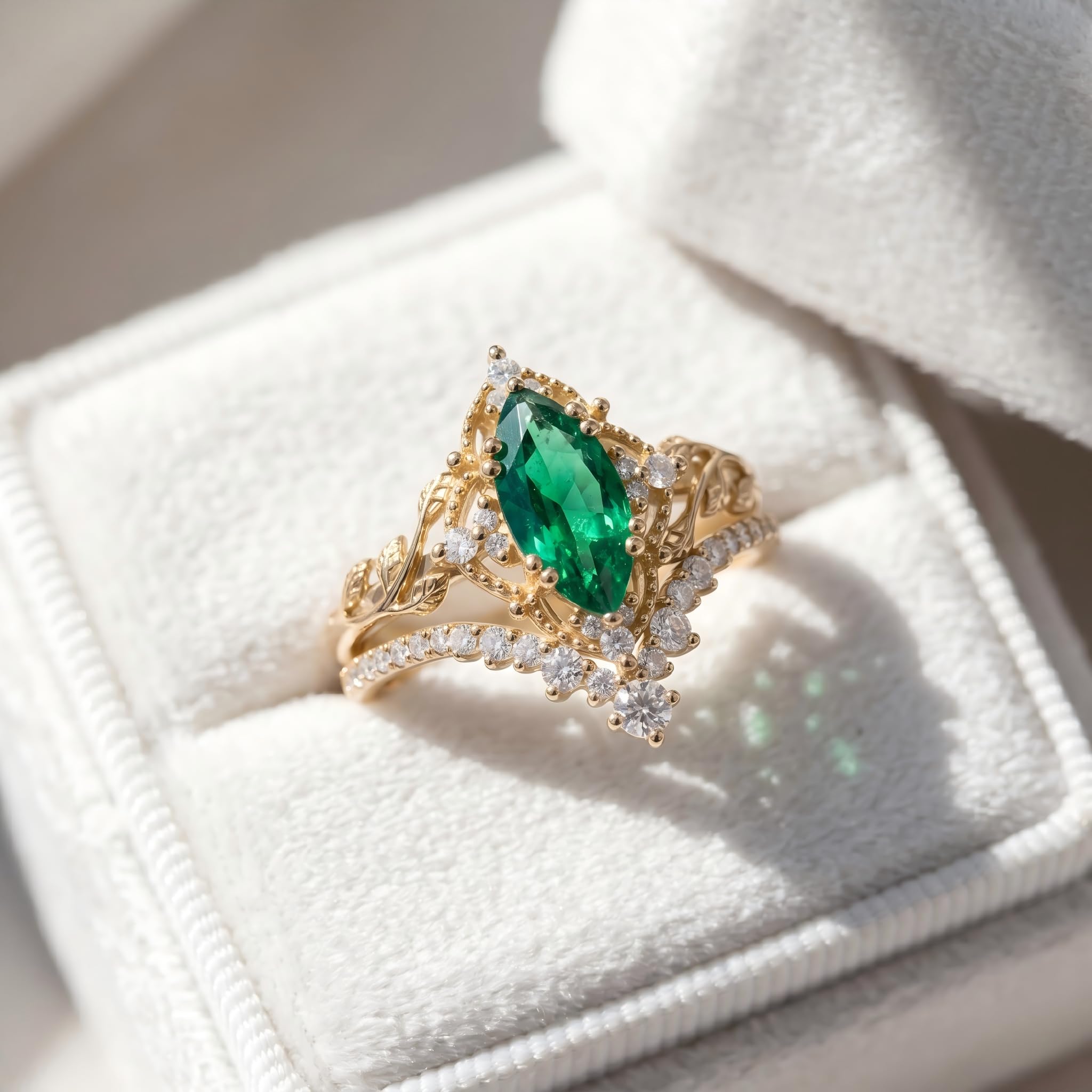 1-3CT Emerald Rings for Women 10K /14K /18K Solid Gold Emerald Engagement Ring May Birthstone Gemstone Wedding Promise Ring for Her Free Engraving