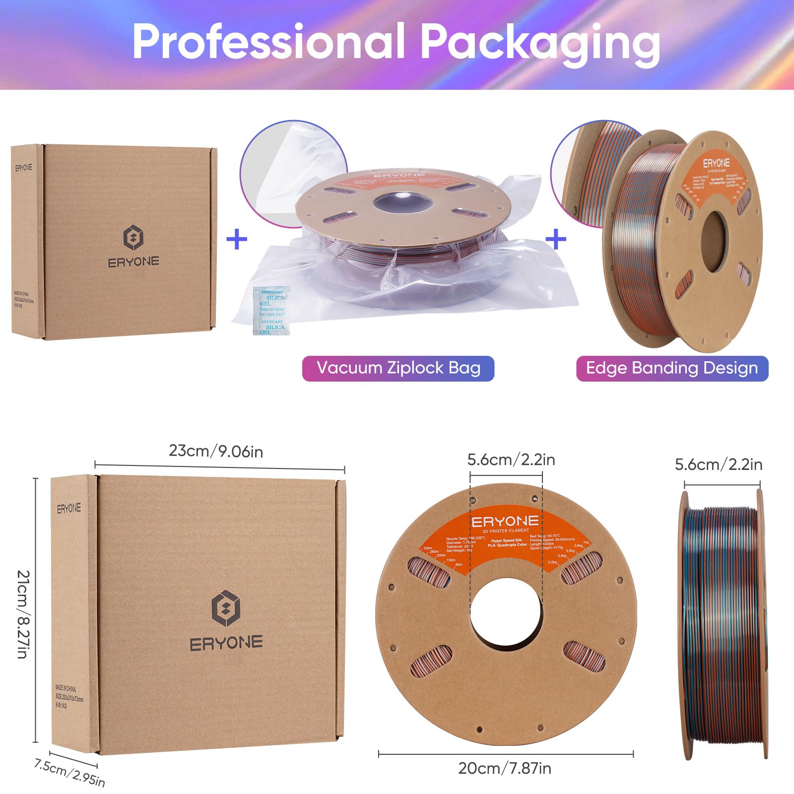 ERYONE Silk Filament PLA+ 1.75mm Shiny 3D Printer Filament, Multicolor PLA 4 in 1, 1kg (2.2LBS)/Spool, HS Silk Quadruple Color Aurora Dream (Teal Green & Violet & Electric Pink & Indigo)