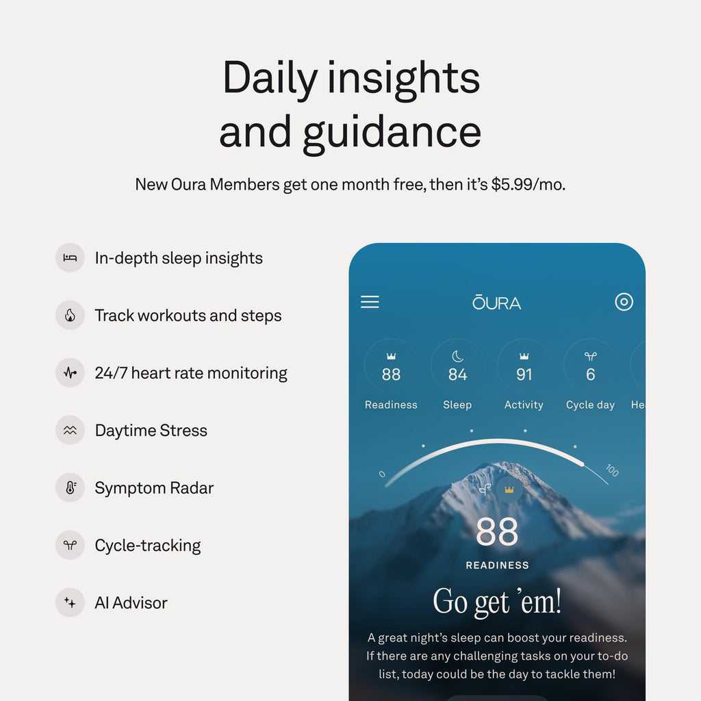 Oura Ring World’s Smallest Smart Ring - Sleep, Activity, Health, AI Advisor, Size Before You Buy, Android & iOS Compatible