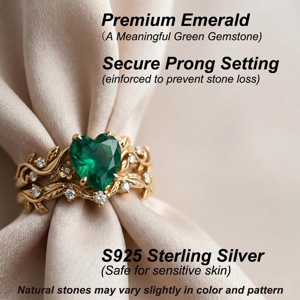 1-3CT Emerald Rings for Women 10K /14K /18K Solid Gold Emerald Engagement Ring May Birthstone Gemstone Wedding Promise Ring for Her Free Engraving