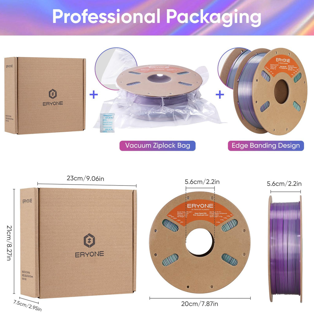 ERYONE Silk Filament PLA+ 1.75mm Shiny 3D Printer Filament, Multicolor PLA 4 in 1, 1kg (2.2LBS)/Spool, HS Silk Quadruple Color Aurora Dream (Teal Green & Violet & Electric Pink & Indigo)