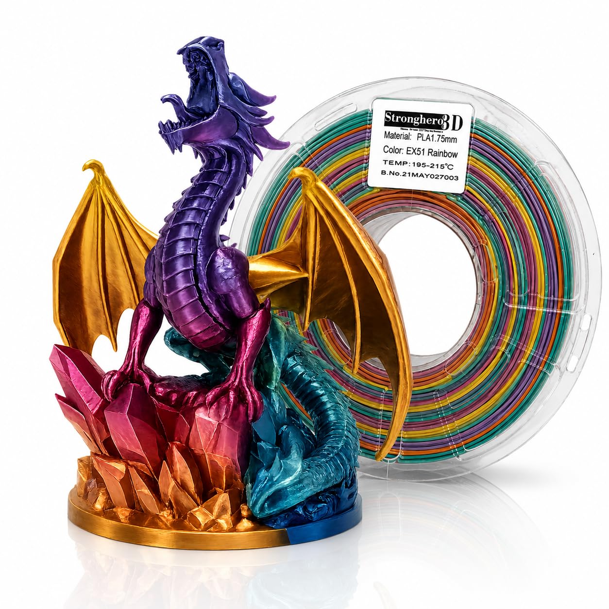 PLA Rainbow Silk Filament,Multi Color,Net Weight 1kg(2.2lbs) Accuracy +/-0.05mm