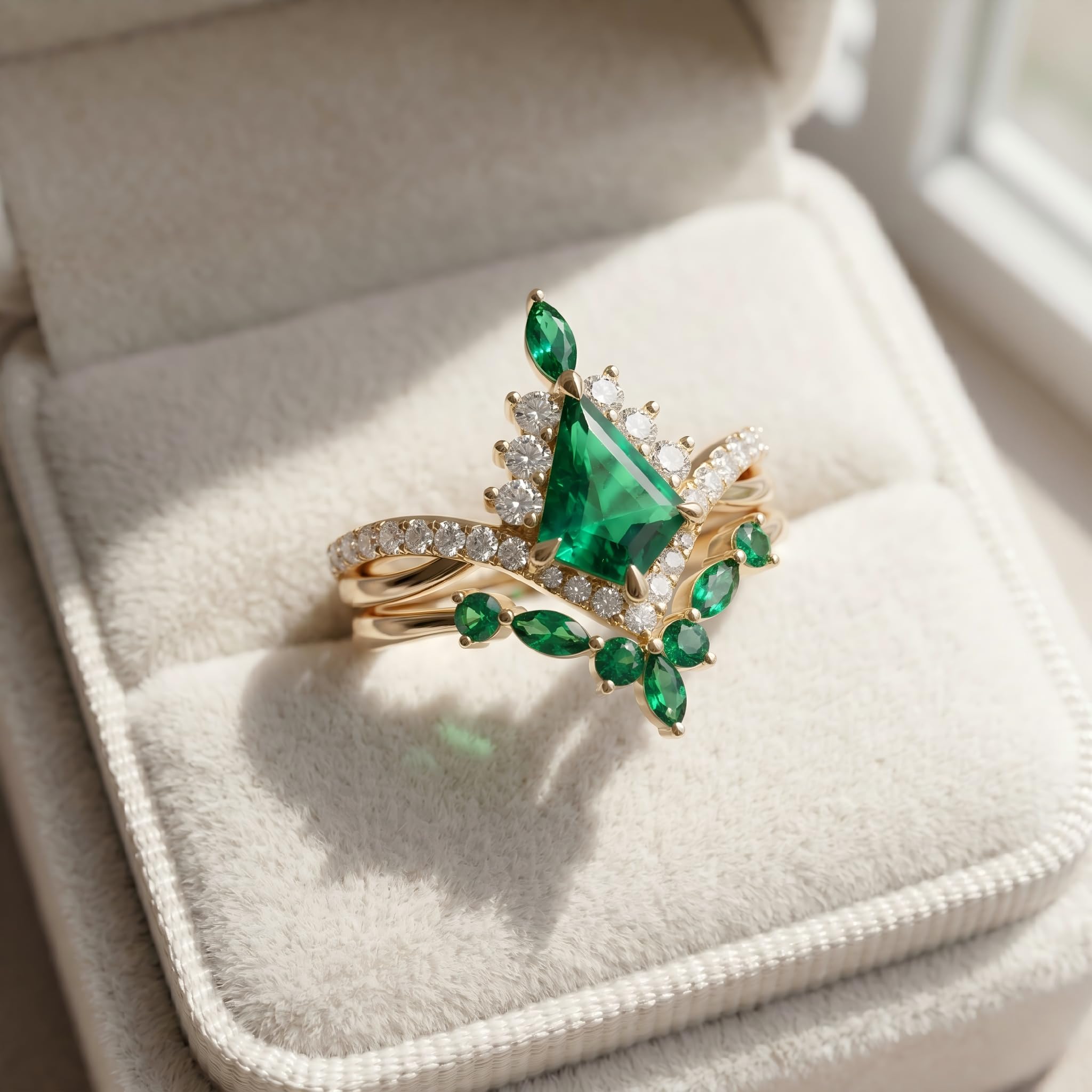 1-3CT Emerald Rings for Women 10K /14K /18K Solid Gold Emerald Engagement Ring May Birthstone Gemstone Wedding Promise Ring for Her Free Engraving