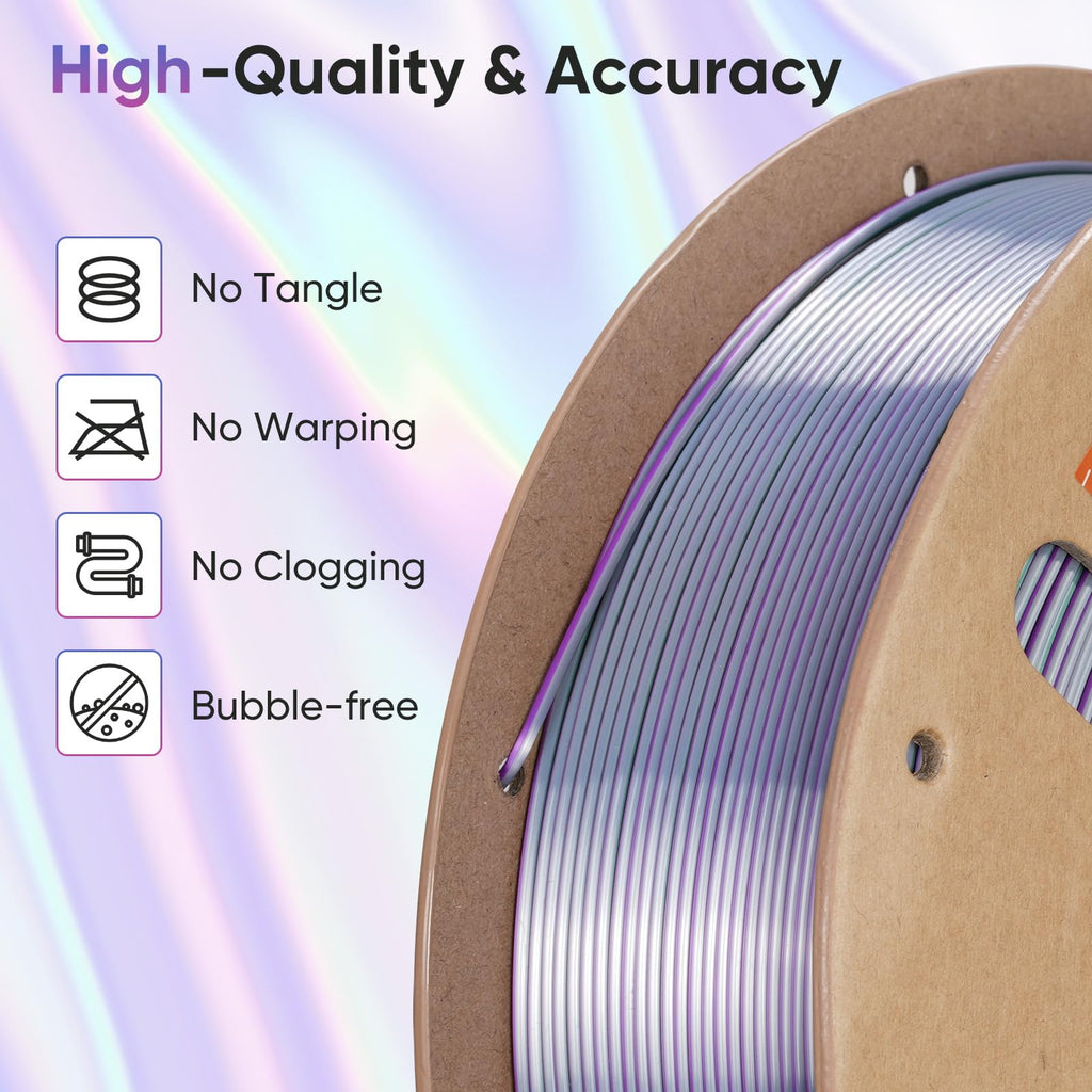 ERYONE Silk Filament PLA+ 1.75mm Shiny 3D Printer Filament, Multicolor PLA 4 in 1, 1kg (2.2LBS)/Spool, HS Silk Quadruple Color Aurora Dream (Teal Green & Violet & Electric Pink & Indigo)