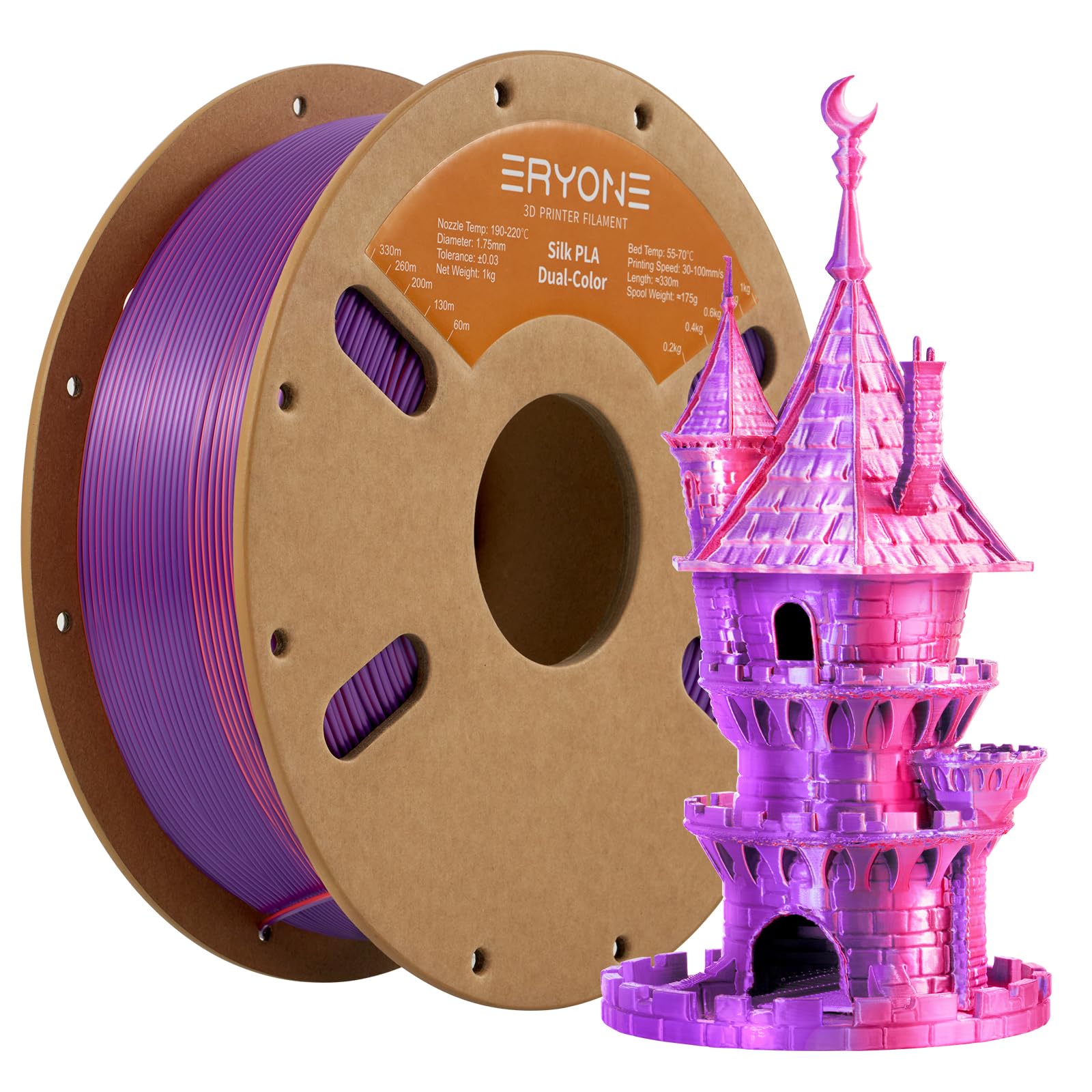 ERYONE Silk Tri Color PLA Filament 3D Printer 1.75mm +/- 0.03mm, Multicolor Filament Tricolor PLA Bundle 2KG Cardboard Spool, Red Blue Green