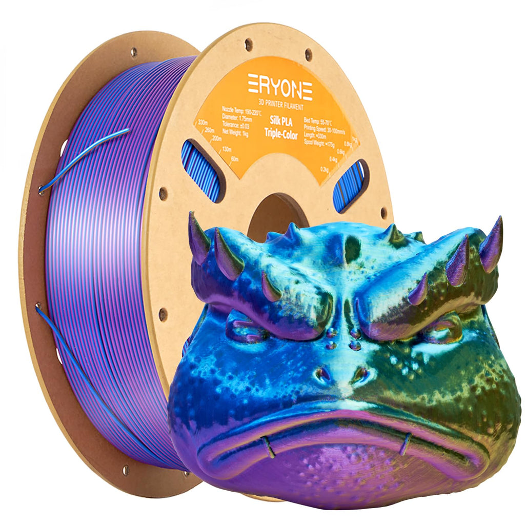 ERYONE Silk Tri Color PLA Filament 3D Printer 1.75mm +/- 0.03mm, Multicolor Filament Tricolor PLA Bundle 2KG Cardboard Spool, Red Blue Green