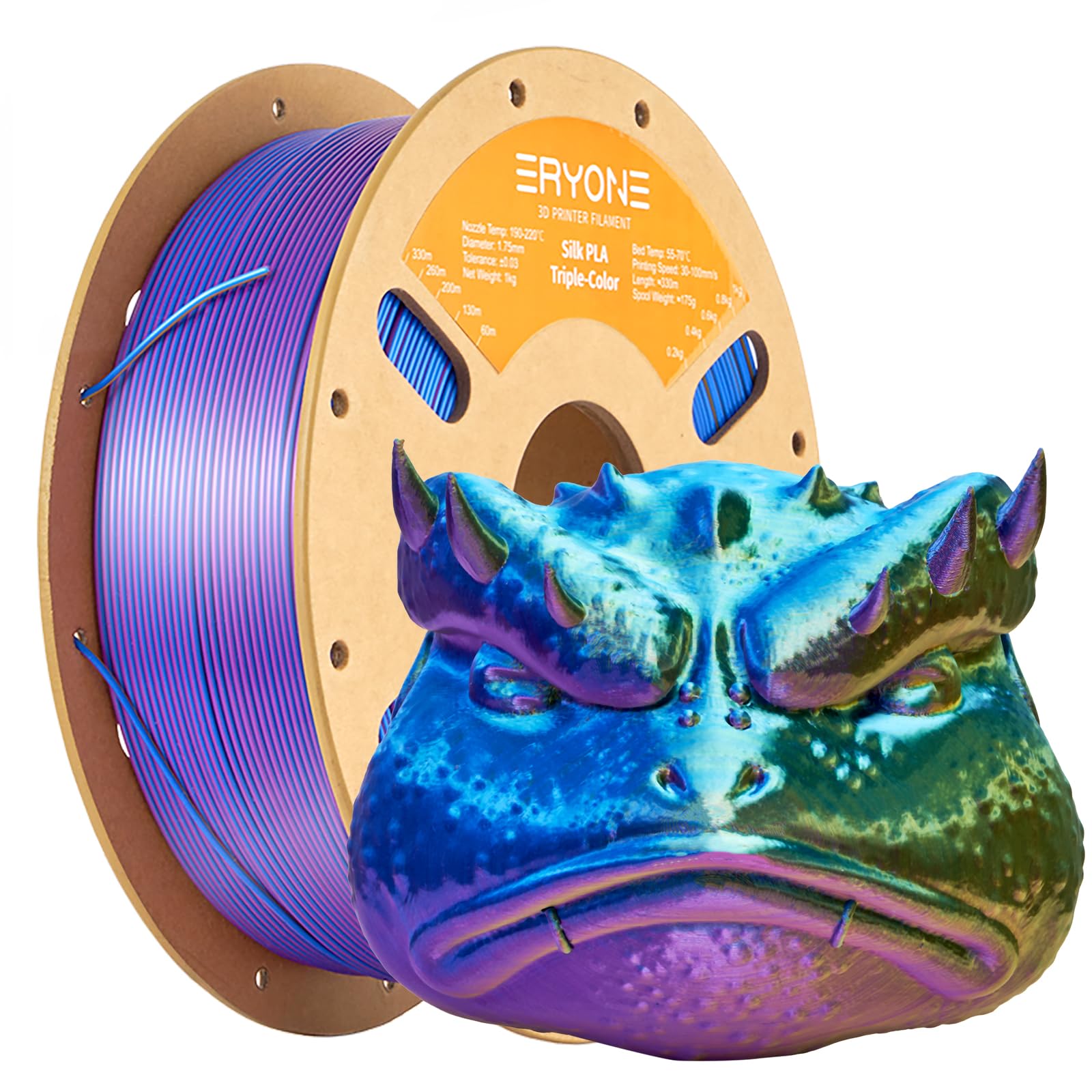 ERYONE Silk Tri Color PLA Filament 3D Printer 1.75mm +/- 0.03mm, Multicolor Filament Tricolor PLA Bundle 2KG Cardboard Spool, Red Blue Green