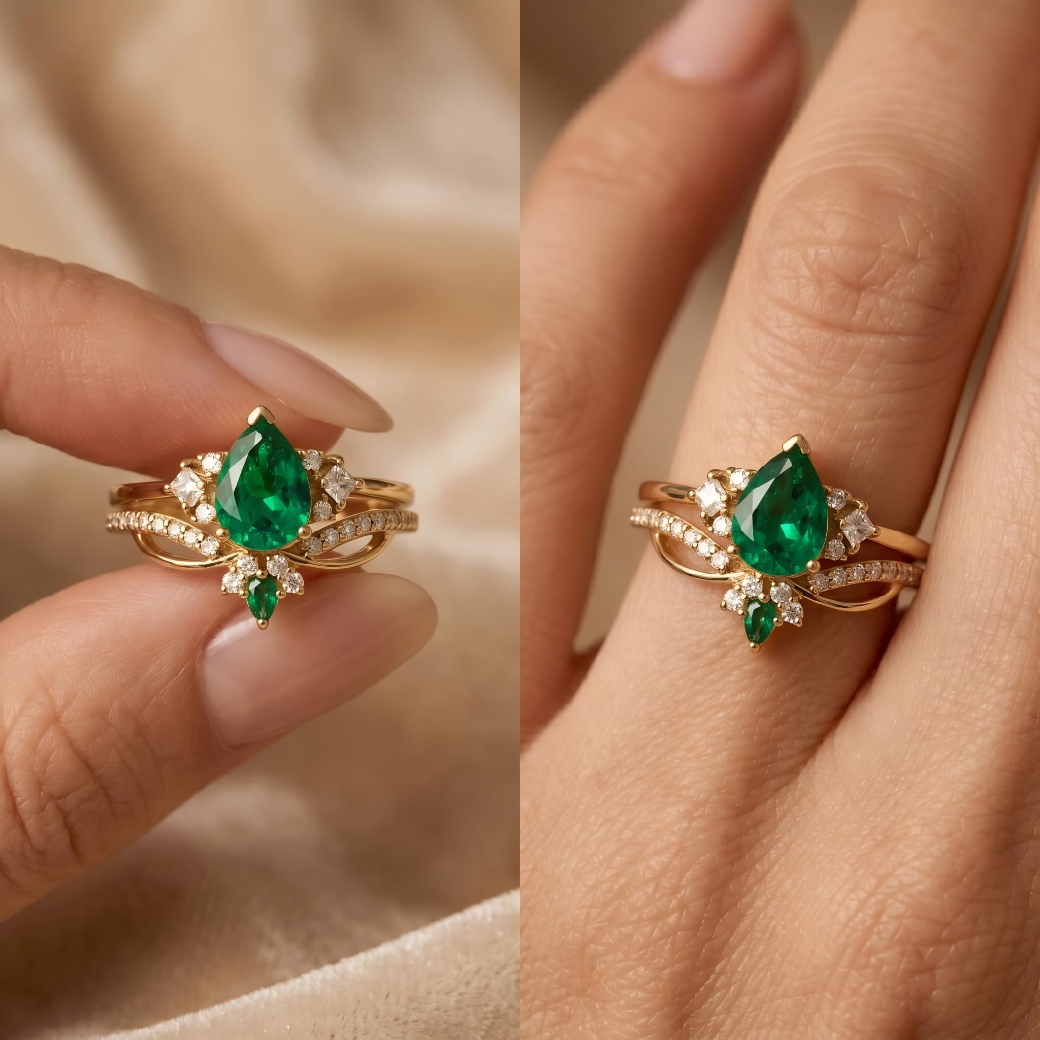 1-3CT Emerald Rings for Women 10K /14K /18K Solid Gold Emerald Engagement Ring May Birthstone Gemstone Wedding Promise Ring for Her Free Engraving