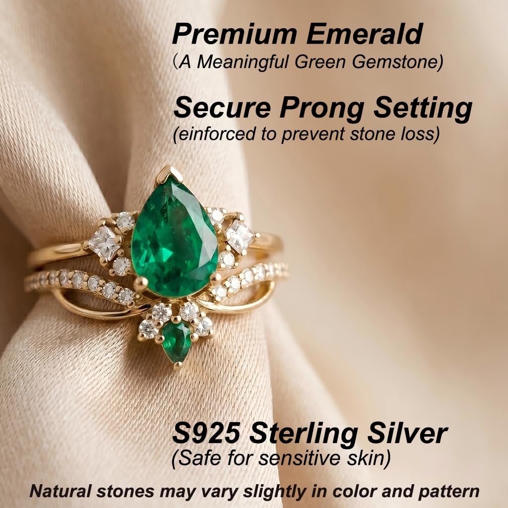 1-3CT Emerald Rings for Women 10K /14K /18K Solid Gold Emerald Engagement Ring May Birthstone Gemstone Wedding Promise Ring for Her Free Engraving