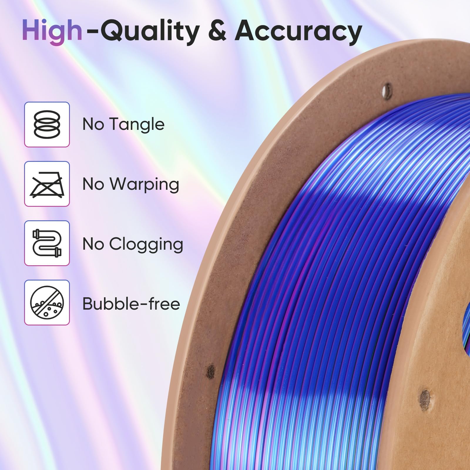 ERYONE Silk Filament PLA+ 1.75mm Shiny 3D Printer Filament, Multicolor PLA 4 in 1, 1kg (2.2LBS)/Spool, HS Silk Quadruple Color Aurora Dream (Teal Green & Violet & Electric Pink & Indigo)