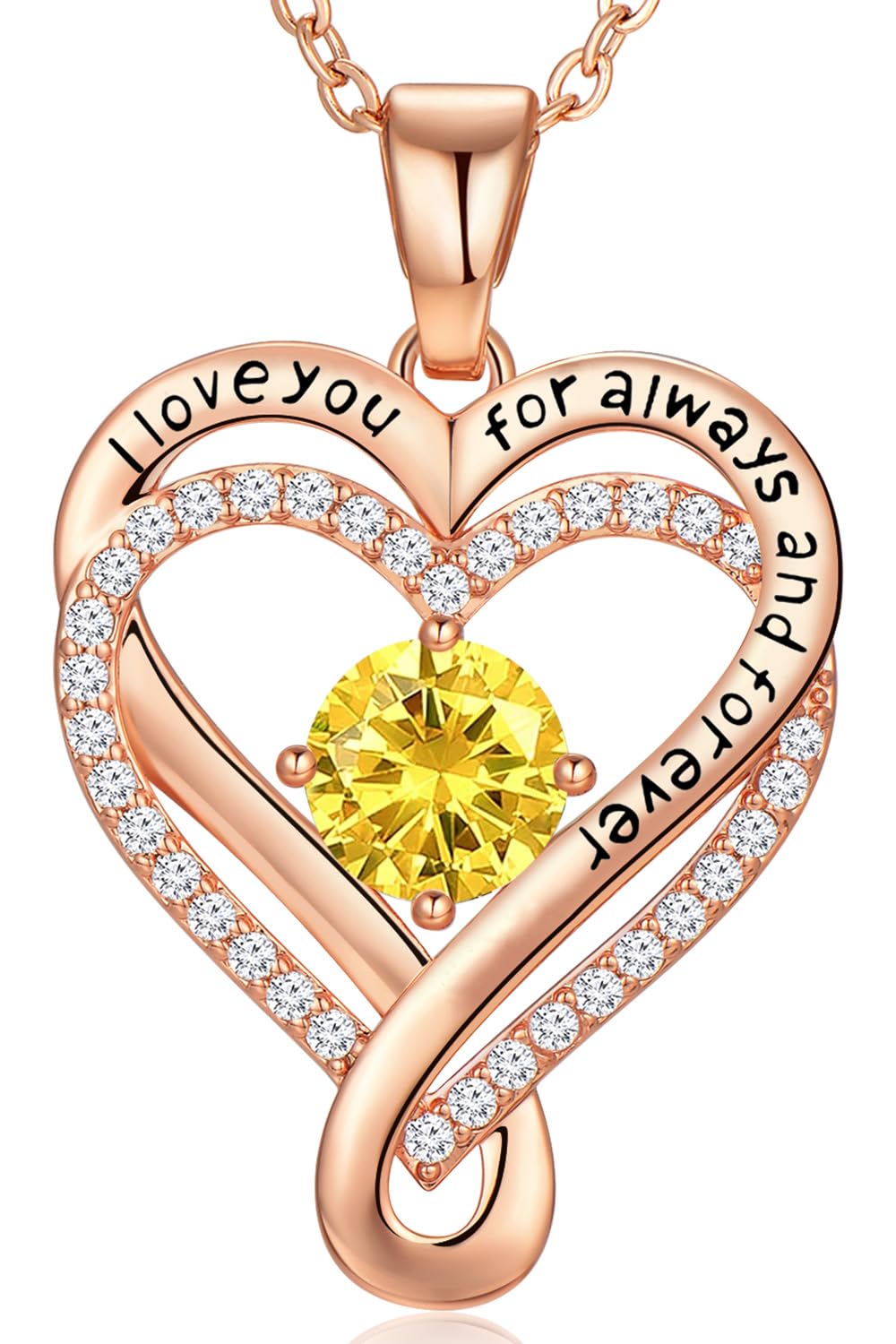 Infinity Love Heart Birthstone Necklace for Women Wife, S925 Sterling Silver Anniversary for Women Wife Birthday Gift for Her Girlfriend Mom Daughters, I Love You Women's Jewelry 18k Rose Gold Filled