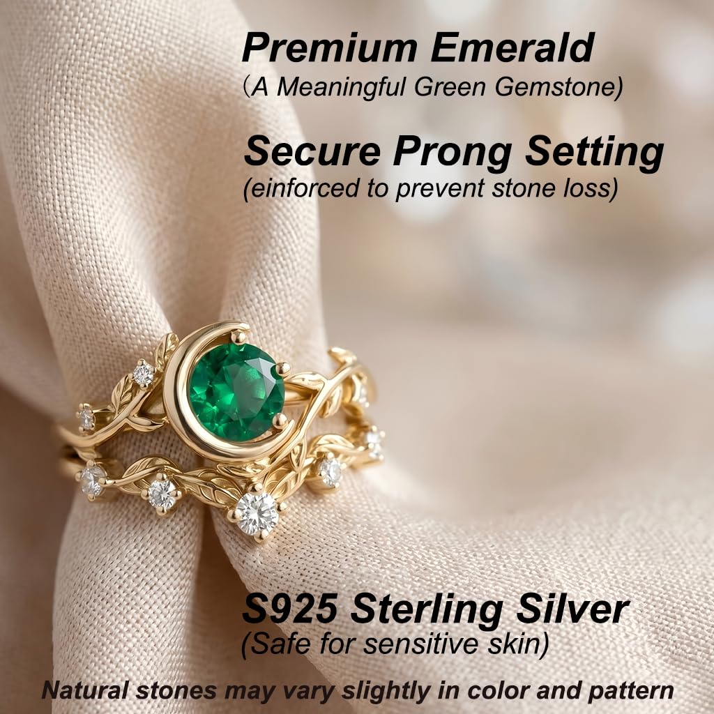 1-3CT Emerald Rings for Women 10K /14K /18K Solid Gold Emerald Engagement Ring May Birthstone Gemstone Wedding Promise Ring for Her Free Engraving