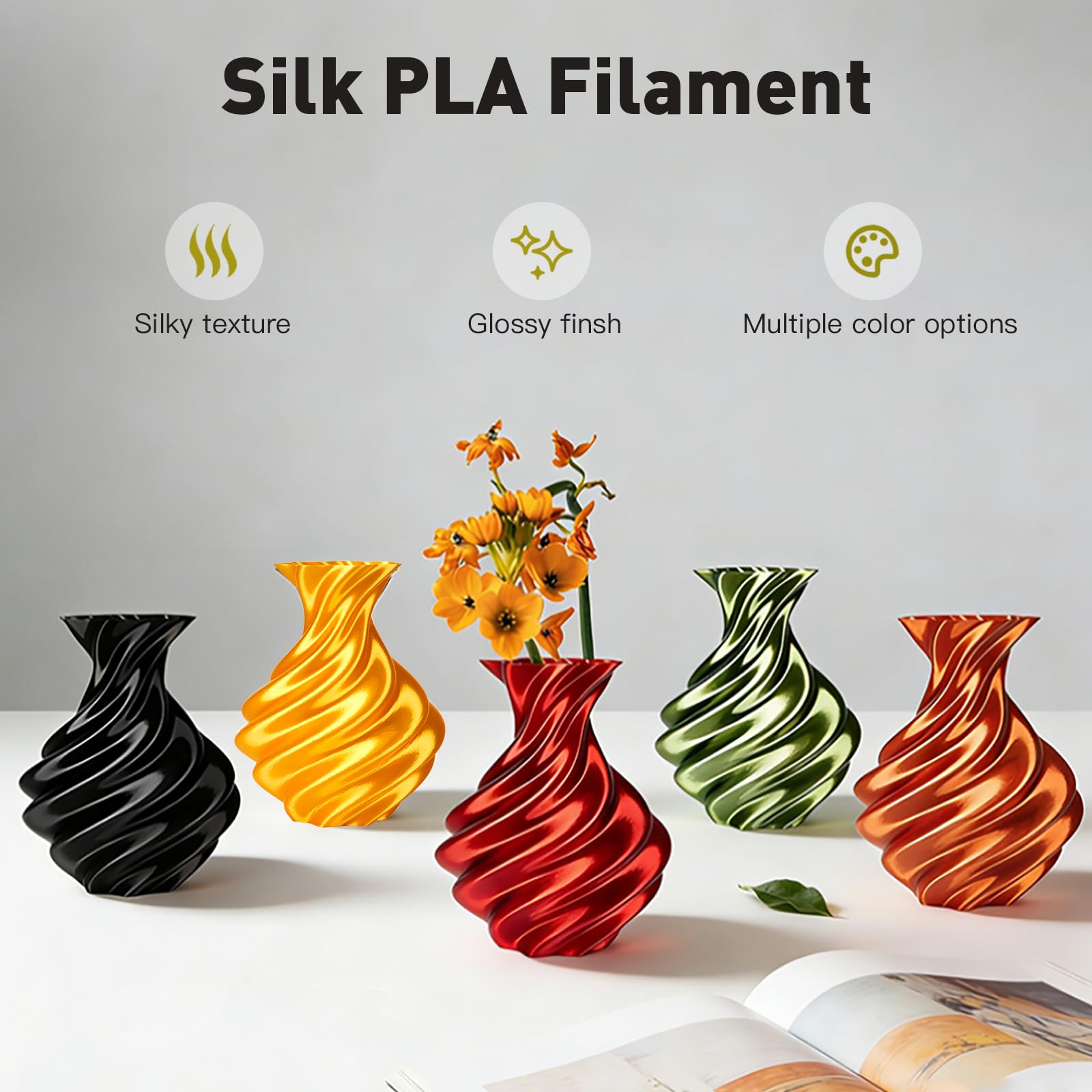 ERYONE Silk Filament PLA+ 1.75mm Shiny 3D Printer Filament, Multicolor PLA 4 in 1, 1kg (2.2LBS)/Spool, HS Silk Quadruple Color Aurora Dream (Teal Green & Violet & Electric Pink & Indigo)