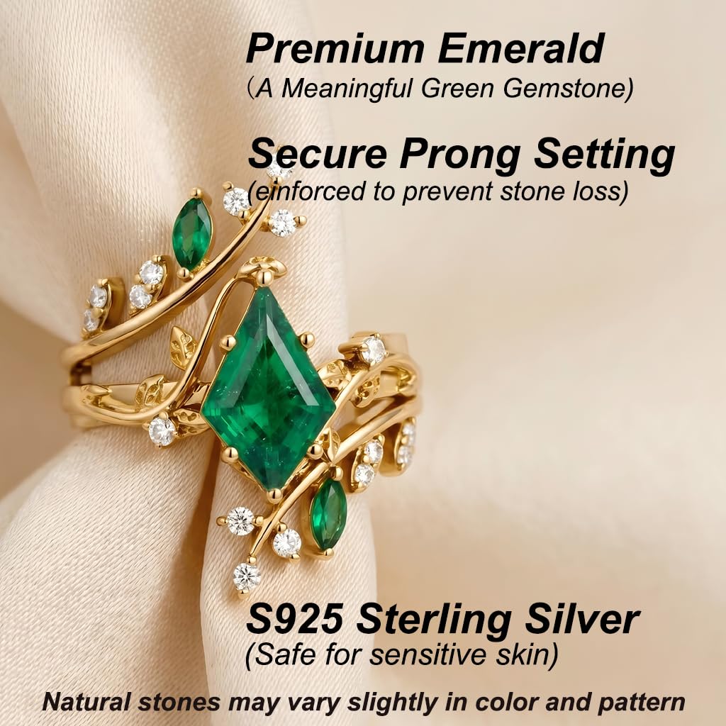 1-3CT Emerald Rings for Women 10K /14K /18K Solid Gold Emerald Engagement Ring May Birthstone Gemstone Wedding Promise Ring for Her Free Engraving