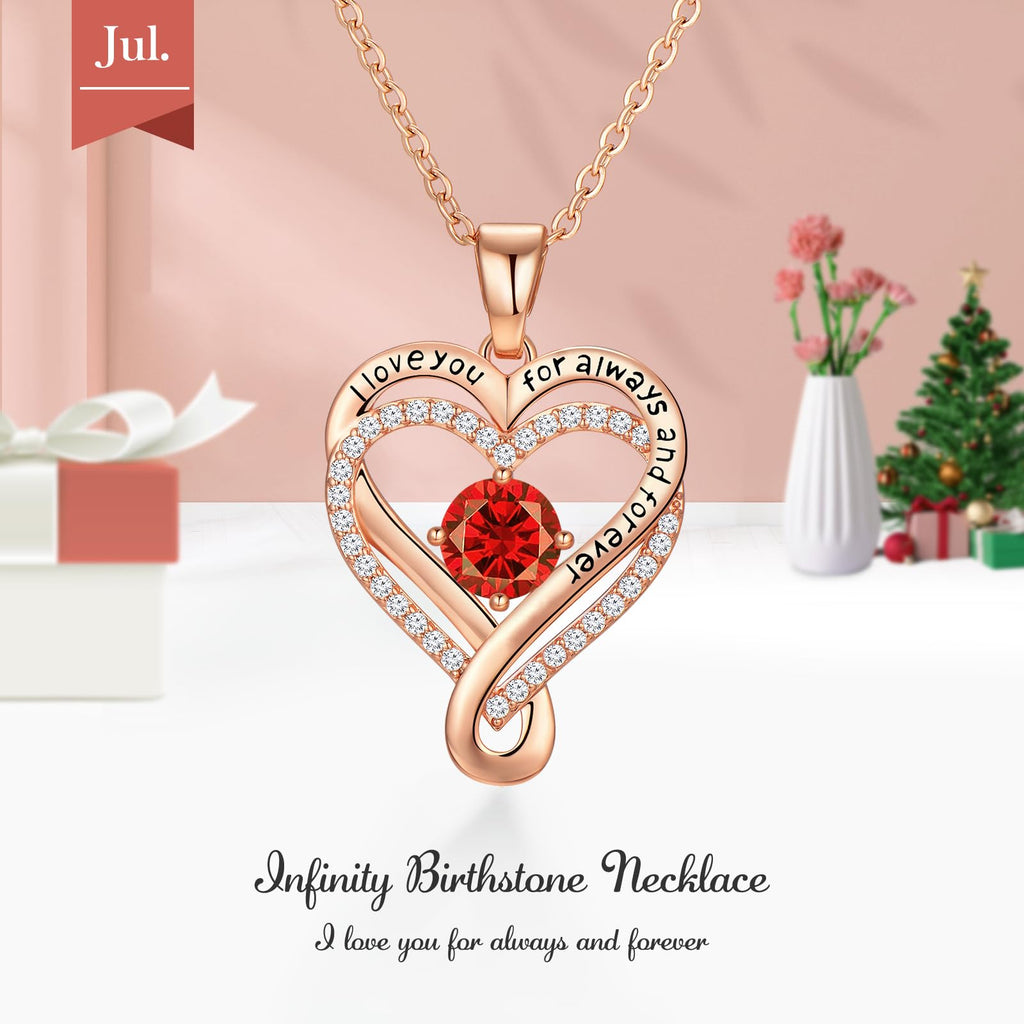 Infinity Love Heart Birthstone Necklace for Women Wife, S925 Sterling Silver Anniversary for Women Wife Birthday Gift for Her Girlfriend Mom Daughters, I Love You Women's Jewelry 18k Rose Gold Filled