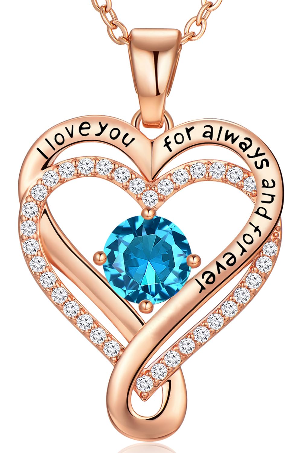 Infinity Love Heart Birthstone Necklace for Women Wife, S925 Sterling Silver Anniversary for Women Wife Birthday Gift for Her Girlfriend Mom Daughters, I Love You Women's Jewelry 18k Rose Gold Filled