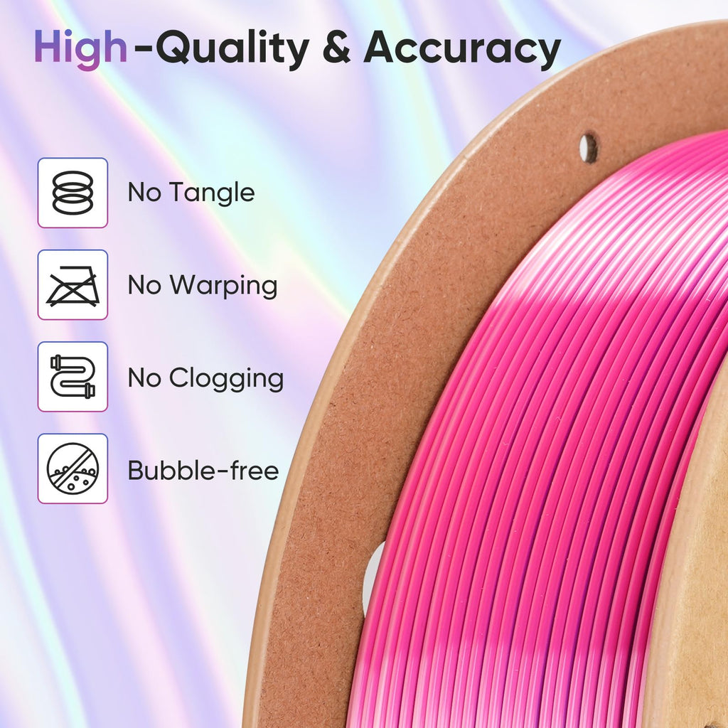 ERYONE Silk Filament PLA+ 1.75mm Shiny 3D Printer Filament, Multicolor PLA 4 in 1, 1kg (2.2LBS)/Spool, HS Silk Quadruple Color Aurora Dream (Teal Green & Violet & Electric Pink & Indigo)