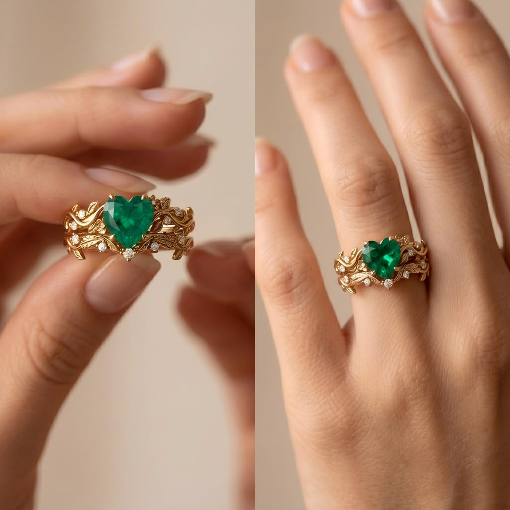 1-3CT Emerald Rings for Women 10K /14K /18K Solid Gold Emerald Engagement Ring May Birthstone Gemstone Wedding Promise Ring for Her Free Engraving