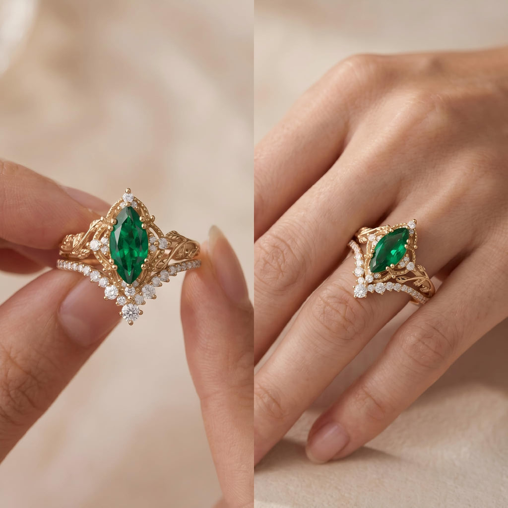1-3CT Emerald Rings for Women 10K /14K /18K Solid Gold Emerald Engagement Ring May Birthstone Gemstone Wedding Promise Ring for Her Free Engraving