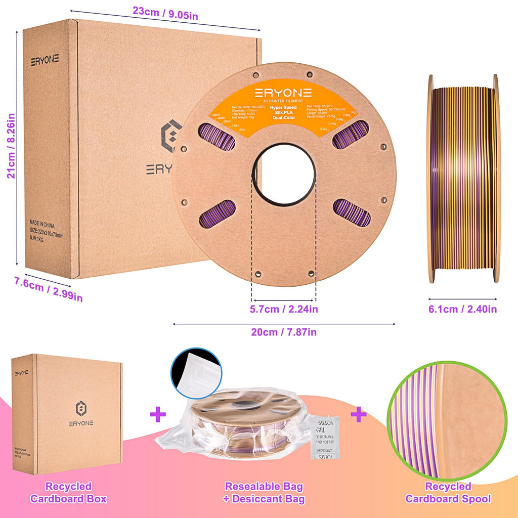 ERYONE Silk Filament PLA+ 1.75mm Shiny 3D Printer Filament, Multicolor PLA 4 in 1, 1kg (2.2LBS)/Spool, HS Silk Quadruple Color Aurora Dream (Teal Green & Violet & Electric Pink & Indigo)