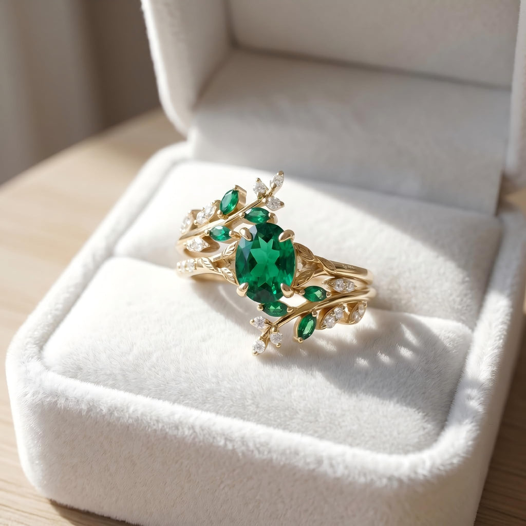 1-3CT Emerald Rings for Women 10K /14K /18K Solid Gold Emerald Engagement Ring May Birthstone Gemstone Wedding Promise Ring for Her Free Engraving