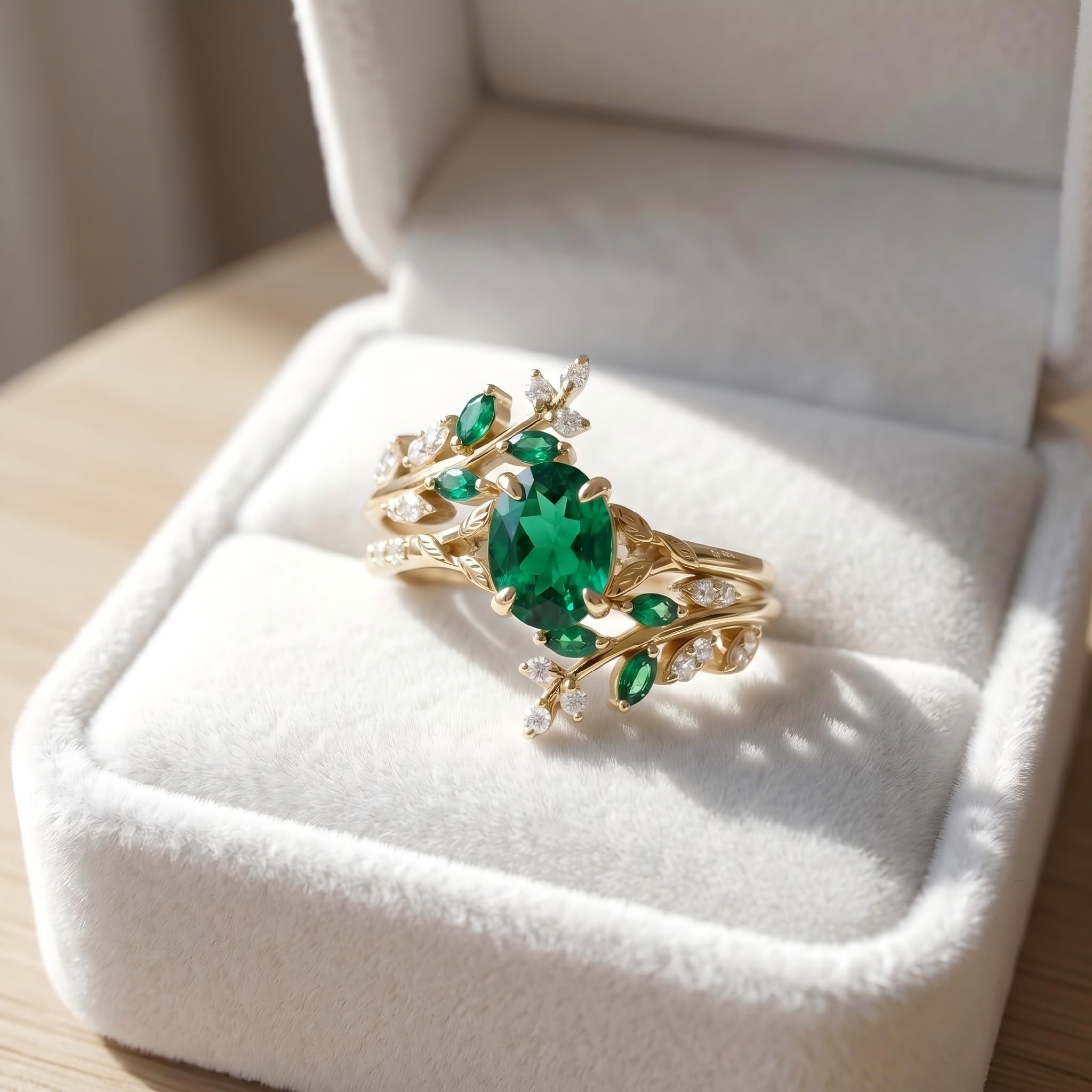 1-3CT Emerald Rings for Women 10K /14K /18K Solid Gold Emerald Engagement Ring May Birthstone Gemstone Wedding Promise Ring for Her Free Engraving
