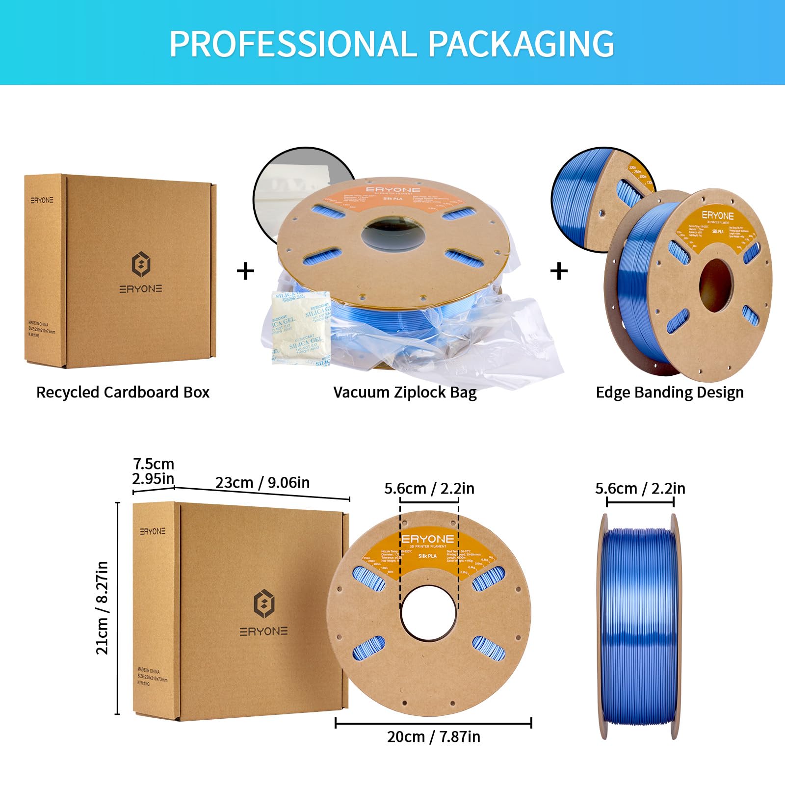 ERYONE Silk Tri Color PLA Filament 3D Printer 1.75mm +/- 0.03mm, Multicolor Filament Tricolor PLA Bundle 2KG Cardboard Spool, Red Blue Green