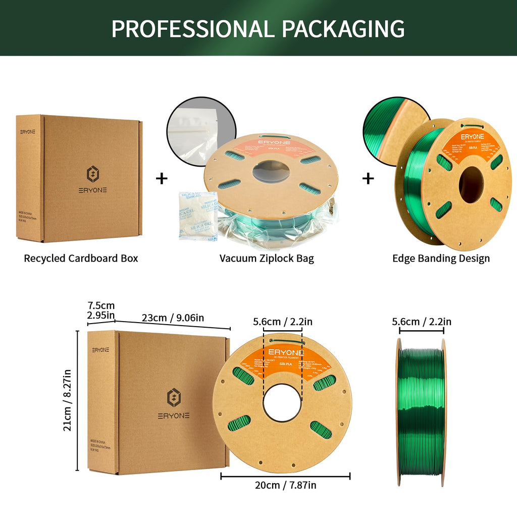 ERYONE Silk Tri Color PLA Filament 3D Printer 1.75mm +/- 0.03mm, Multicolor Filament Tricolor PLA Bundle 2KG Cardboard Spool, Red Blue Green