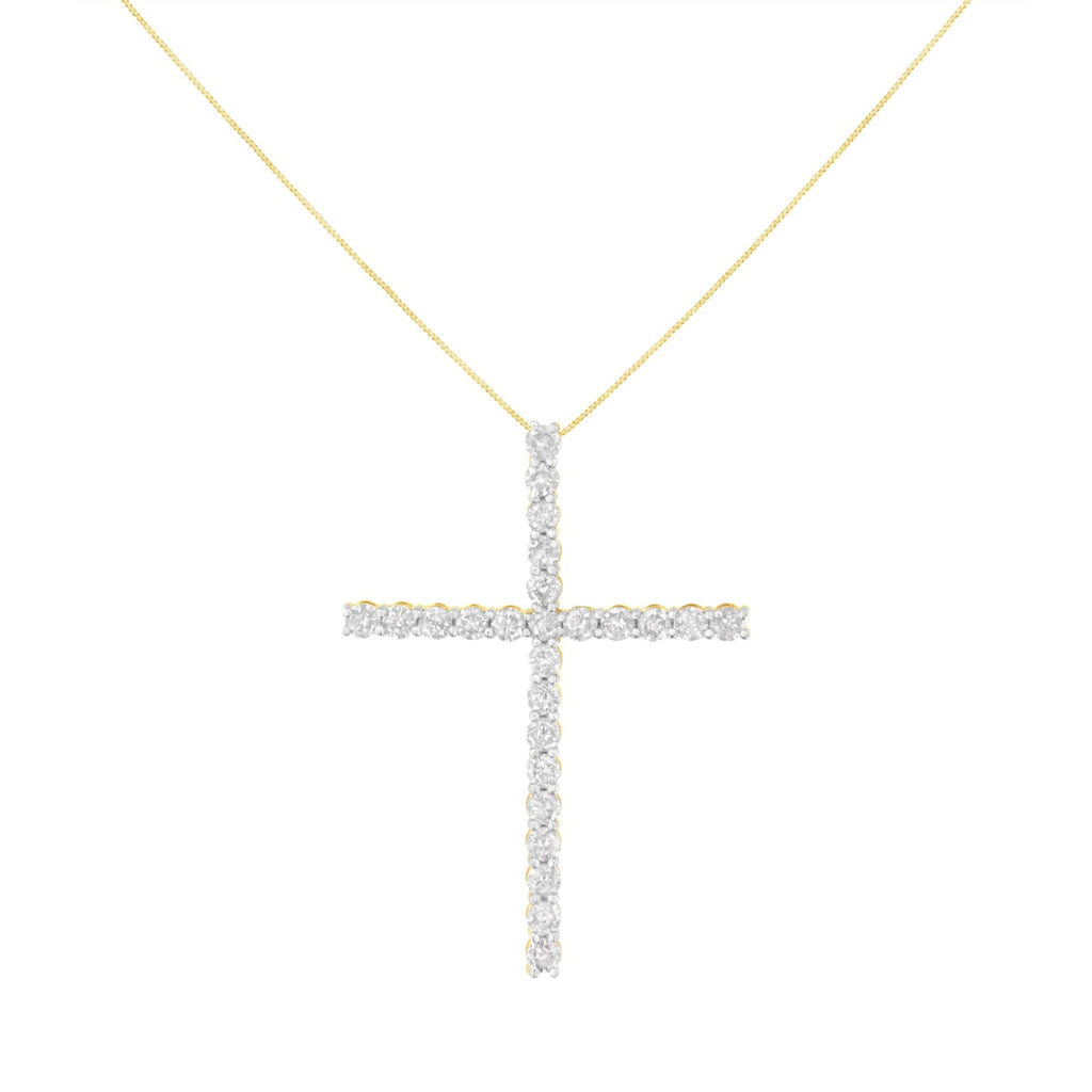 .925 Sterling Silver 3.0 Cttw Round Shape Diamond 1-1/2" Cross Pendant with Box Chain Necklace (J-K Color, I2-I3 Clarity) - 18"