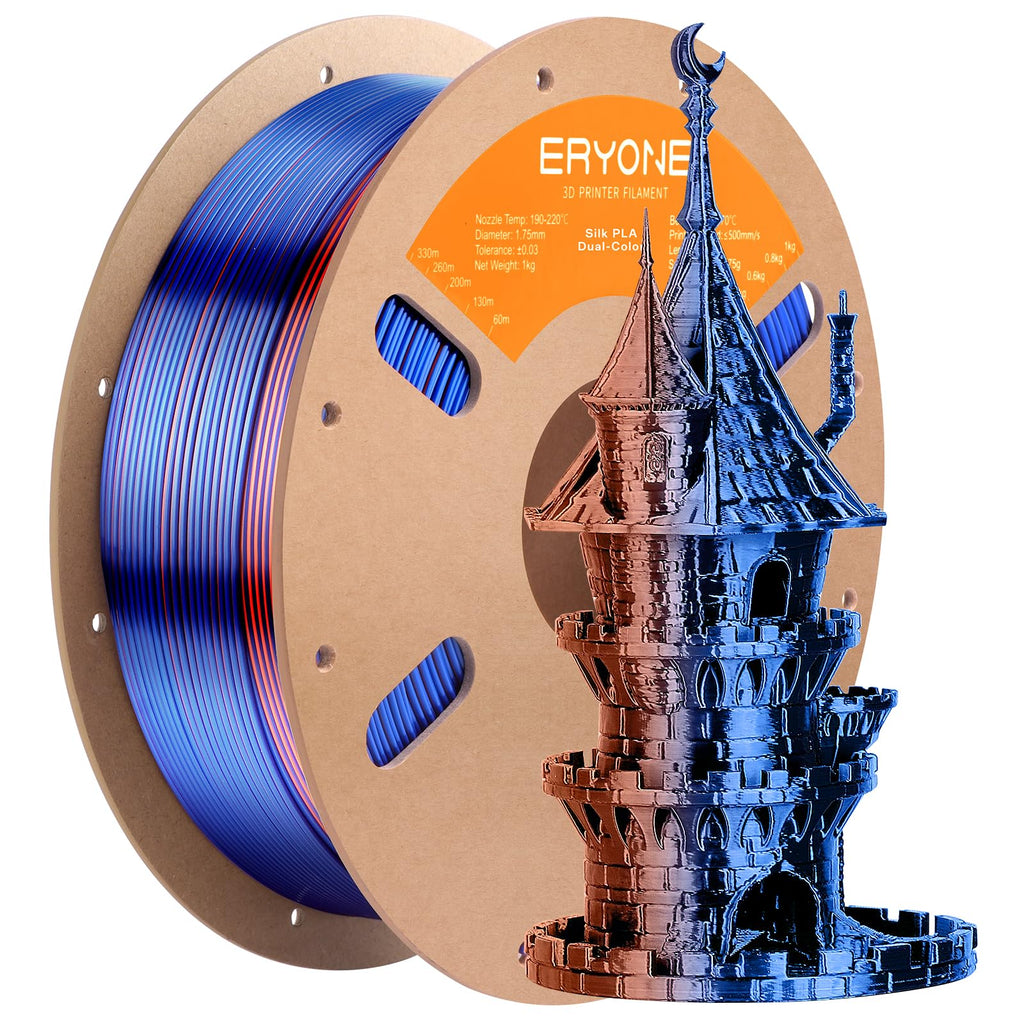 ERYONE Silk Tri Color PLA Filament 3D Printer 1.75mm +/- 0.03mm, Multicolor Filament Tricolor PLA Bundle 2KG Cardboard Spool, Red Blue Green