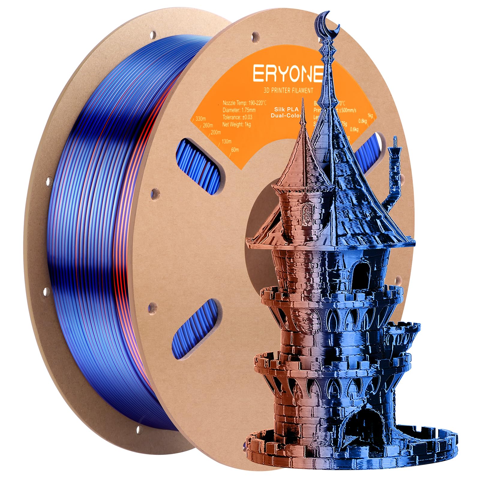 ERYONE Silk Tri Color PLA Filament 3D Printer 1.75mm +/- 0.03mm, Multicolor Filament Tricolor PLA Bundle 2KG Cardboard Spool, Red Blue Green