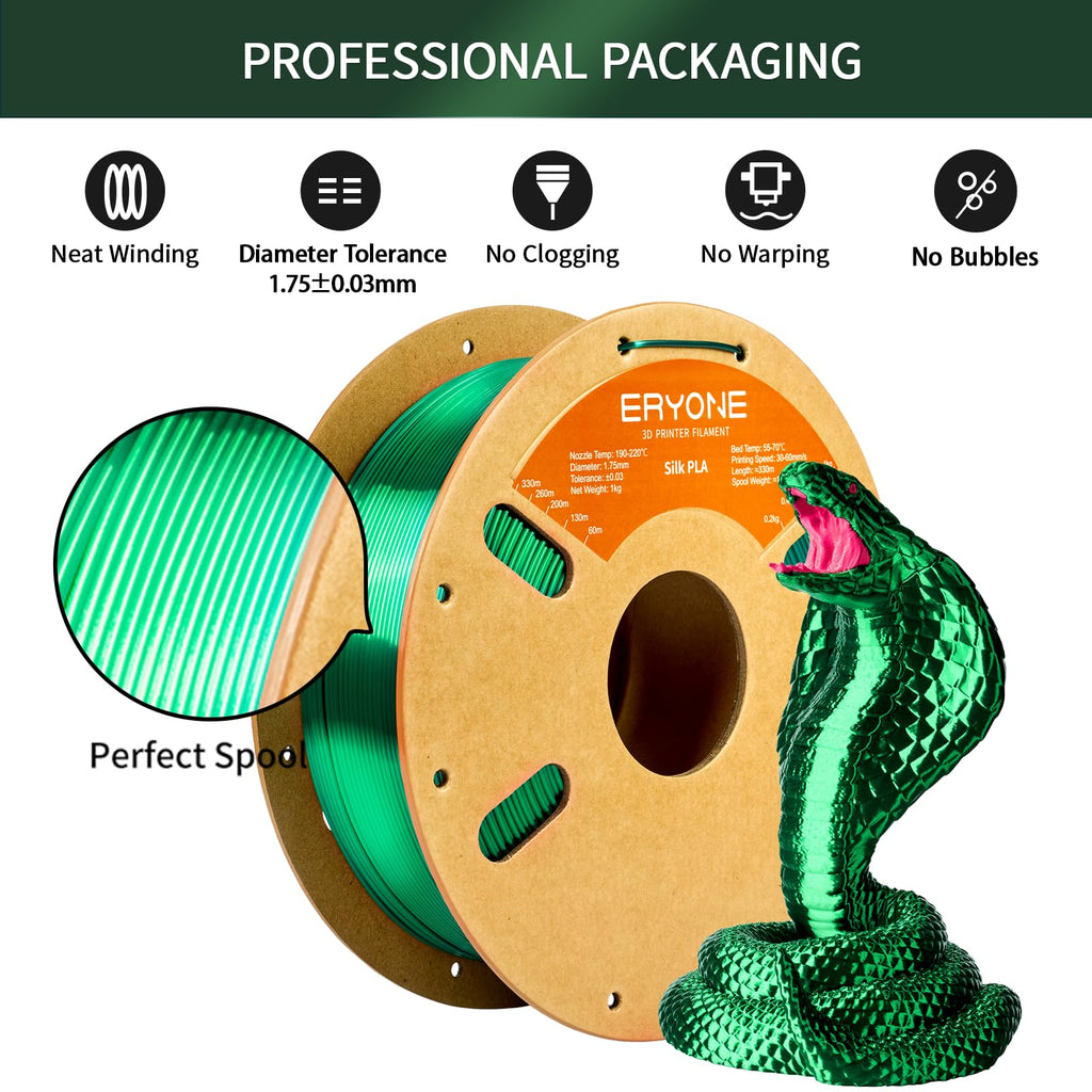 ERYONE Silk Tri Color PLA Filament 3D Printer 1.75mm +/- 0.03mm, Multicolor Filament Tricolor PLA Bundle 2KG Cardboard Spool, Red Blue Green