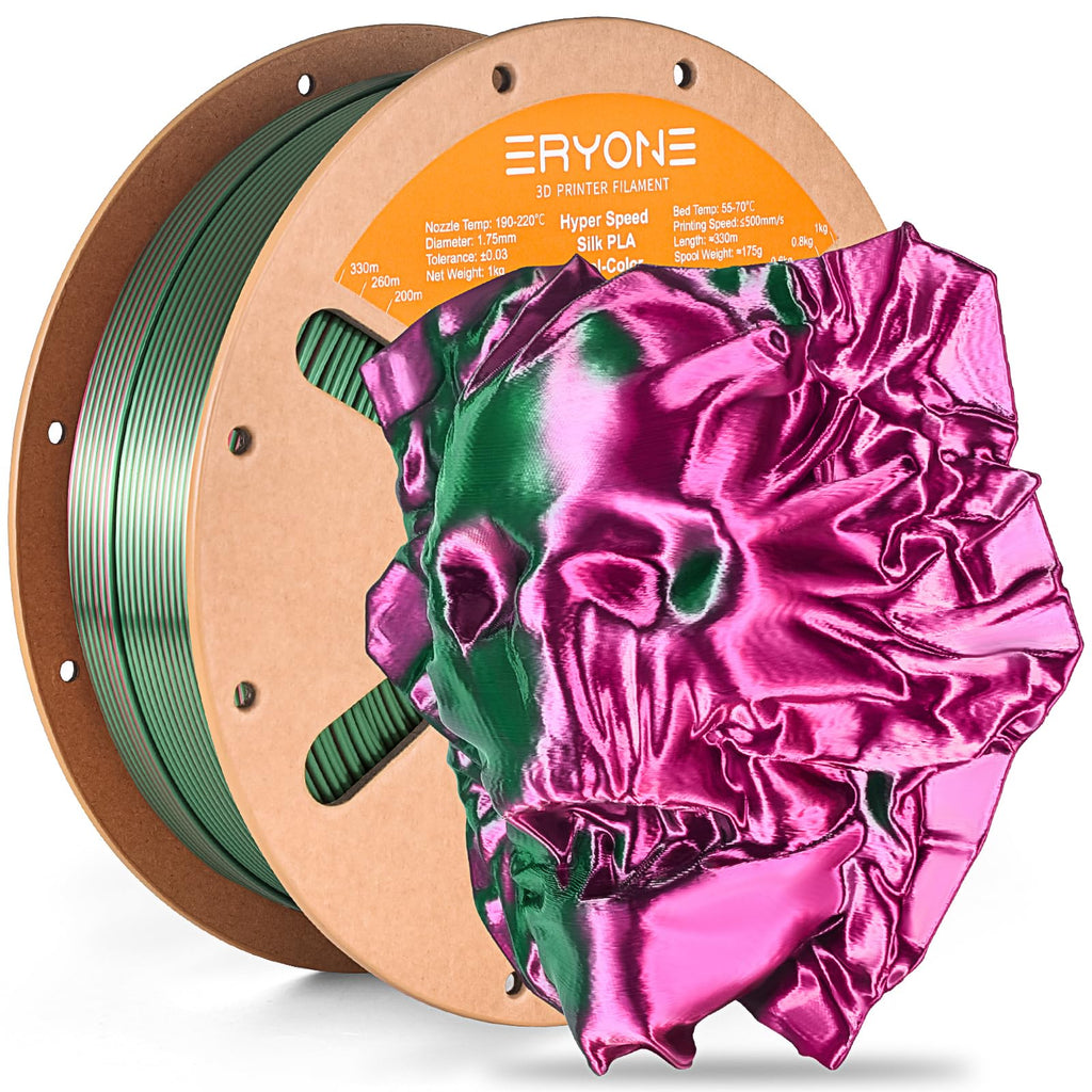 ERYONE Silk Filament PLA+ 1.75mm Shiny 3D Printer Filament, Multicolor PLA 4 in 1, 1kg (2.2LBS)/Spool, HS Silk Quadruple Color Aurora Dream (Teal Green & Violet & Electric Pink & Indigo)