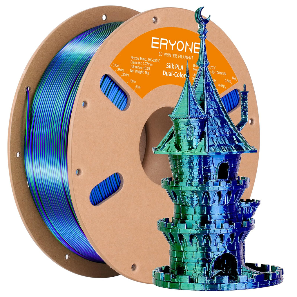ERYONE Silk Tri Color PLA Filament 3D Printer 1.75mm +/- 0.03mm, Multicolor Filament Tricolor PLA Bundle 2KG Cardboard Spool, Red Blue Green