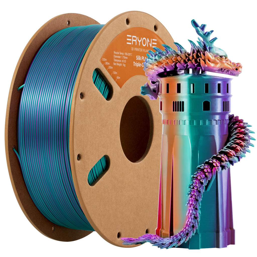 ERYONE Silk Tri Color PLA Filament 3D Printer 1.75mm +/- 0.03mm, Multicolor Filament Tricolor PLA Bundle 2KG Cardboard Spool, Red Blue Green