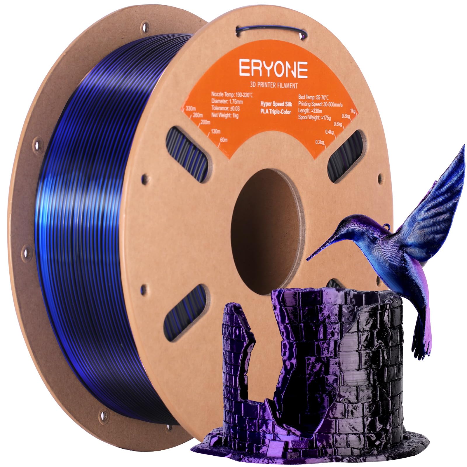 ERYONE Silk Filament PLA+ 1.75mm Shiny 3D Printer Filament, Multicolor PLA 4 in 1, 1kg (2.2LBS)/Spool, HS Silk Quadruple Color Aurora Dream (Teal Green & Violet & Electric Pink & Indigo)