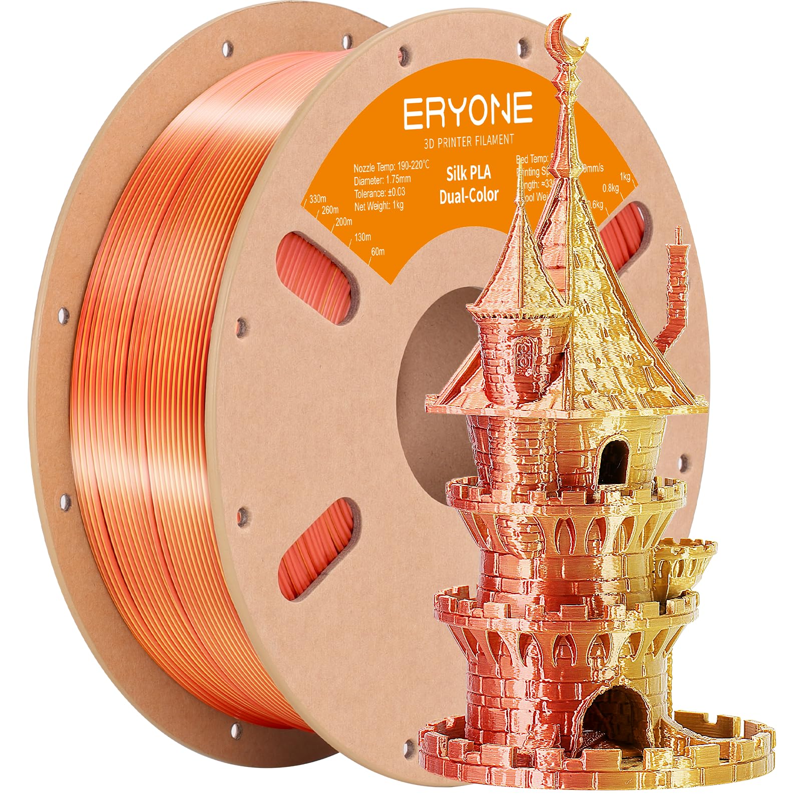 ERYONE Silk Tri Color PLA Filament 3D Printer 1.75mm +/- 0.03mm, Multicolor Filament Tricolor PLA Bundle 2KG Cardboard Spool, Red Blue Green
