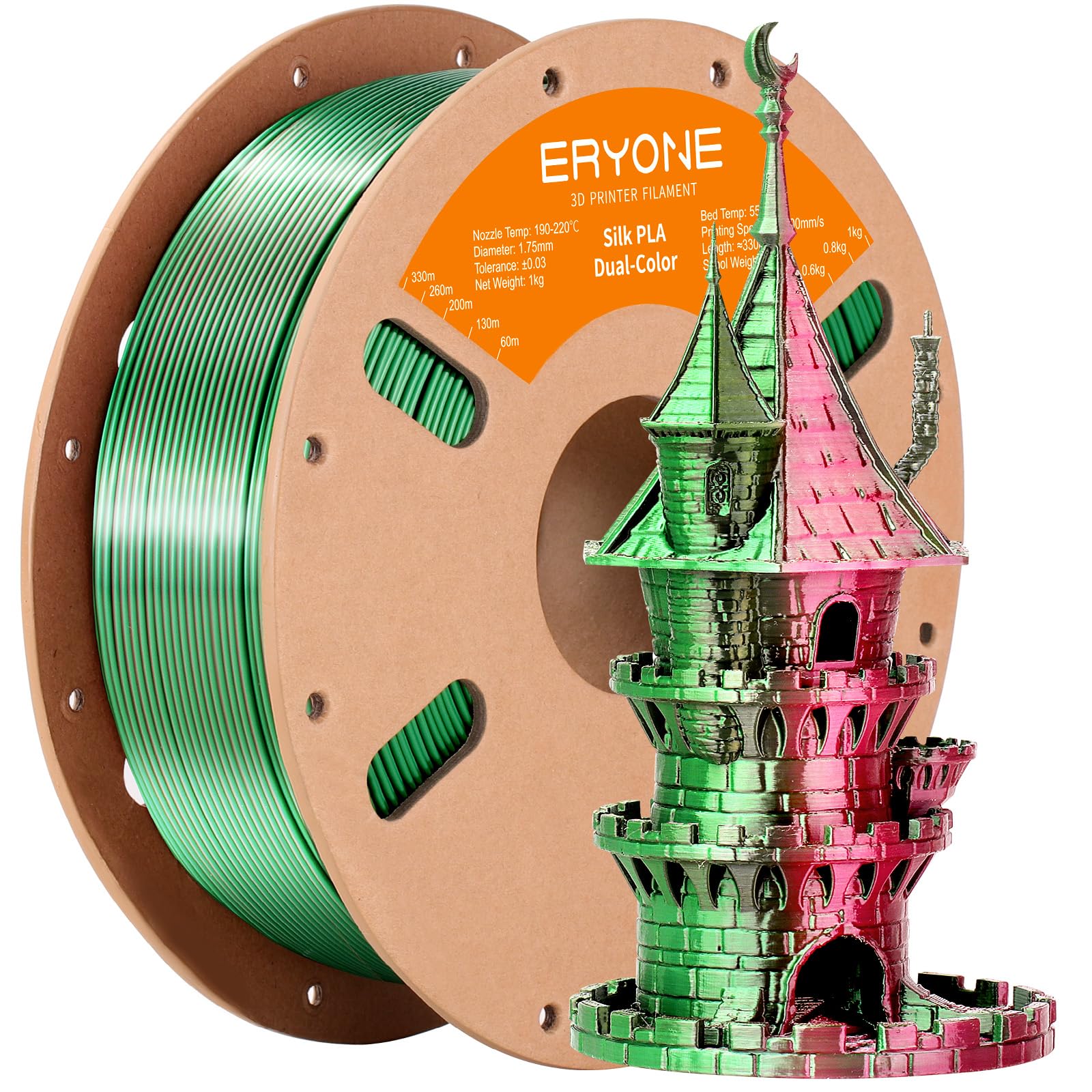ERYONE Silk Tri Color PLA Filament 3D Printer 1.75mm +/- 0.03mm, Multicolor Filament Tricolor PLA Bundle 2KG Cardboard Spool, Red Blue Green