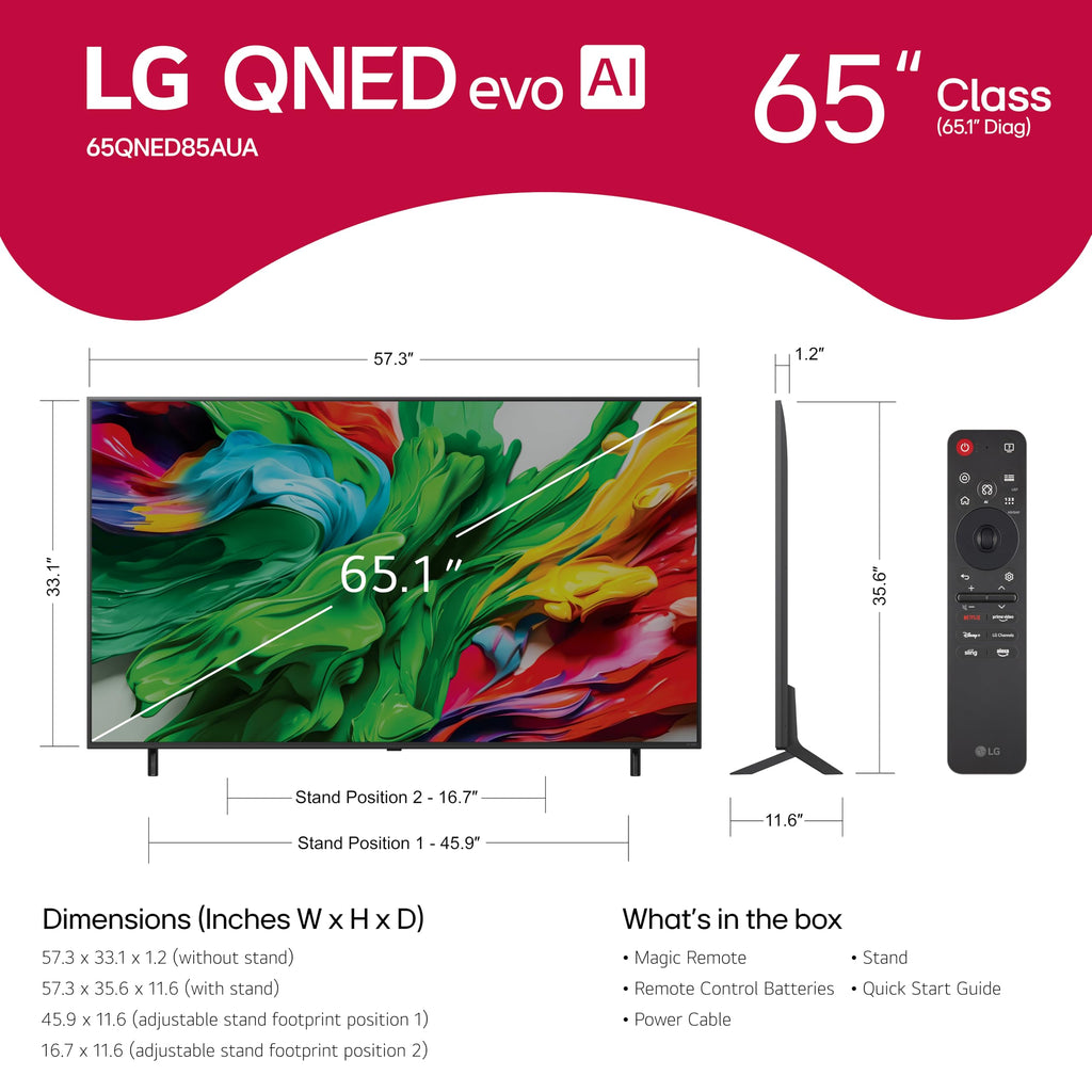 LG 55-Inch Class QNED evo AI QNED85A Series Mini LED 4K Smart TV w/AI Picture, AI Sound, HDR10, AI Super Upscaling 4K, Filmmaker Mode, Wow Orchestra, Alexa Built-in (55QNED85AUA, 2025)