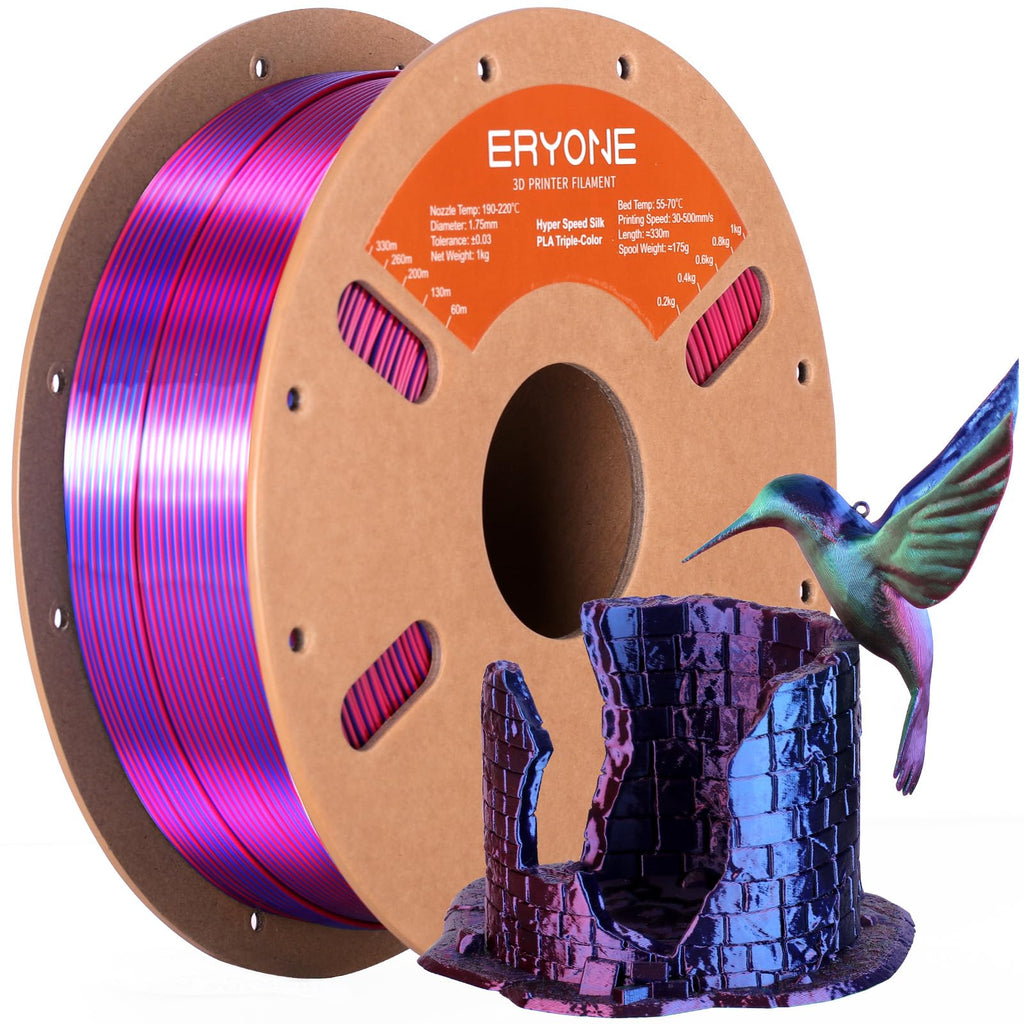 ERYONE Silk Filament PLA+ 1.75mm Shiny 3D Printer Filament, Multicolor PLA 4 in 1, 1kg (2.2LBS)/Spool, HS Silk Quadruple Color Aurora Dream (Teal Green & Violet & Electric Pink & Indigo)