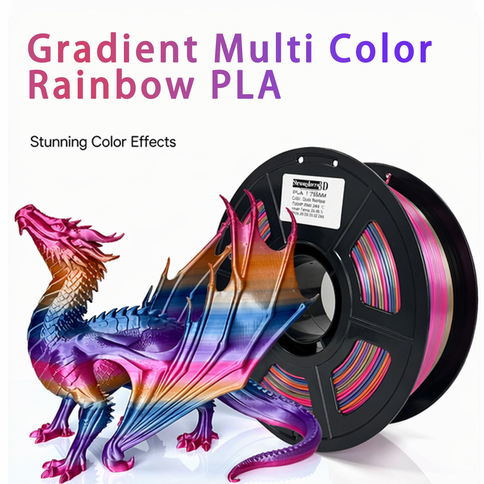 PLA Rainbow Silk Filament,Multi Color,Net Weight 1kg(2.2lbs) Accuracy +/-0.05mm