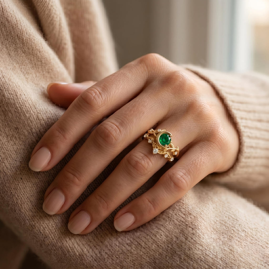 1-3CT Emerald Rings for Women 10K /14K /18K Solid Gold Emerald Engagement Ring May Birthstone Gemstone Wedding Promise Ring for Her Free Engraving