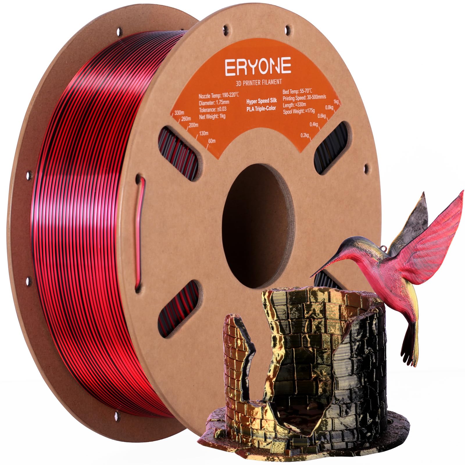 ERYONE Silk Filament PLA+ 1.75mm Shiny 3D Printer Filament, Multicolor PLA 4 in 1, 1kg (2.2LBS)/Spool, HS Silk Quadruple Color Aurora Dream (Teal Green & Violet & Electric Pink & Indigo)