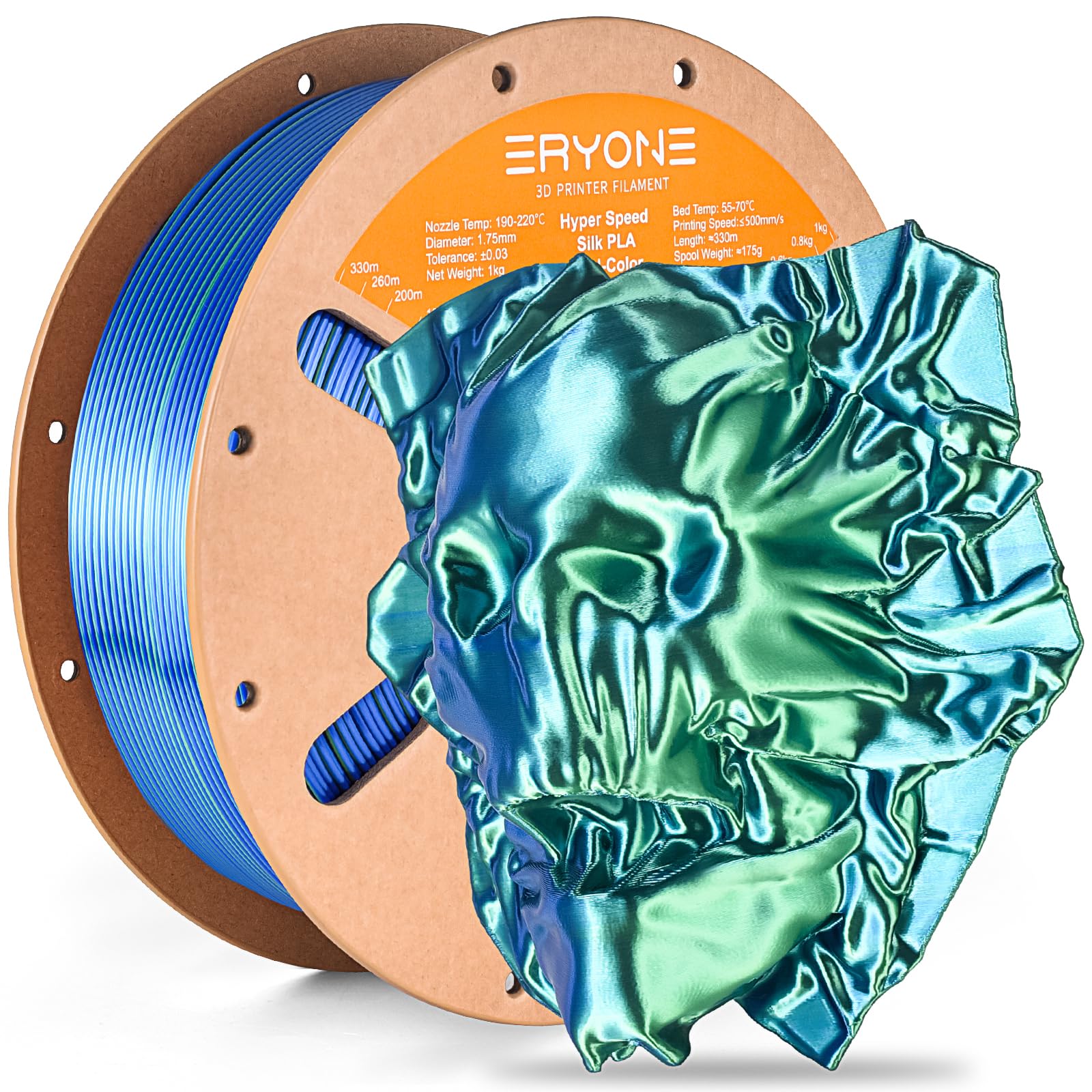 ERYONE Silk Filament PLA+ 1.75mm Shiny 3D Printer Filament, Multicolor PLA 4 in 1, 1kg (2.2LBS)/Spool, HS Silk Quadruple Color Aurora Dream (Teal Green & Violet & Electric Pink & Indigo)