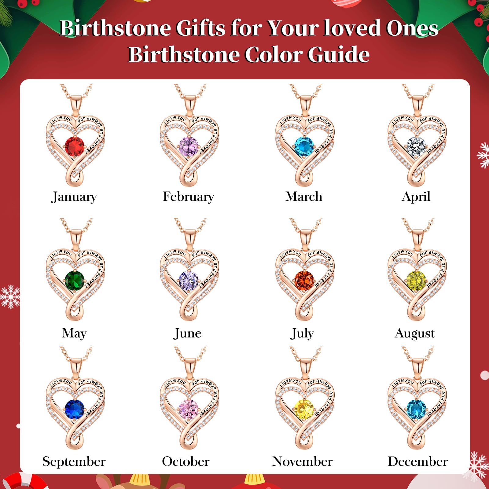 Infinity Love Heart Birthstone Necklace for Women Wife, S925 Sterling Silver Anniversary for Women Wife Birthday Gift for Her Girlfriend Mom Daughters, I Love You Women's Jewelry 18k Rose Gold Filled